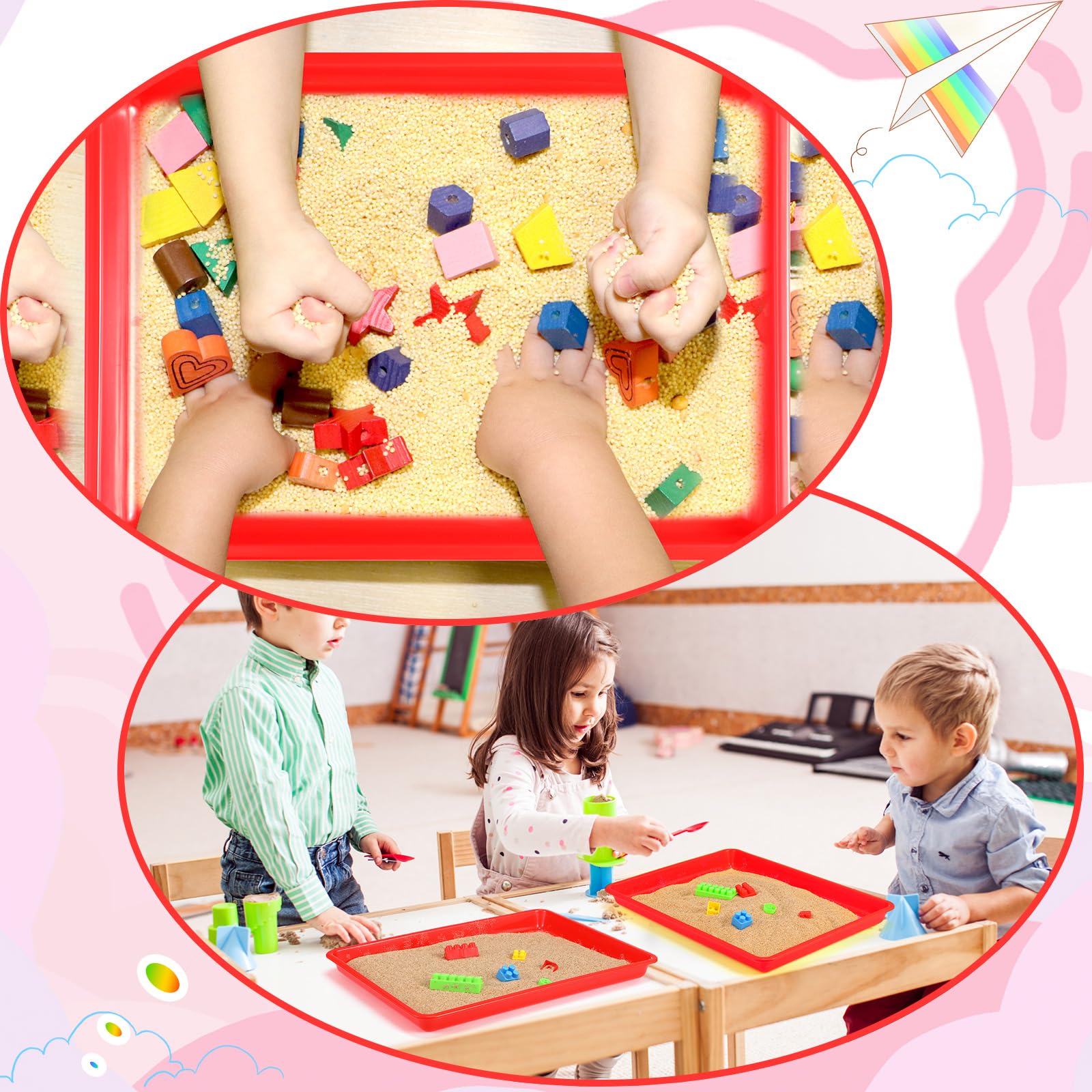 Maitys 15 bandejas planas de plástico de 16.1 x 11.8 pulgadas, bandeja de papel de almacenamiento sensorial, apilables, para oficina, hogar, organizador, suministros de manualidades (rojo)