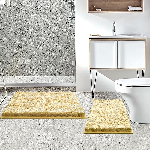 Miniatura 2 de BOANKODU Juego de 2 alfombras de baño de felpilla, ultra suaves, absorbentes, antideslizantes, lavables, beige (20 x 32 + 16 x 24 pulgadas)