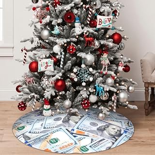 New One Hundred Dollar Bill Thickened Christmas Tree Skirt, Premium Polyester Water-Resistant Fabric, Festive Holiday Decor 48"