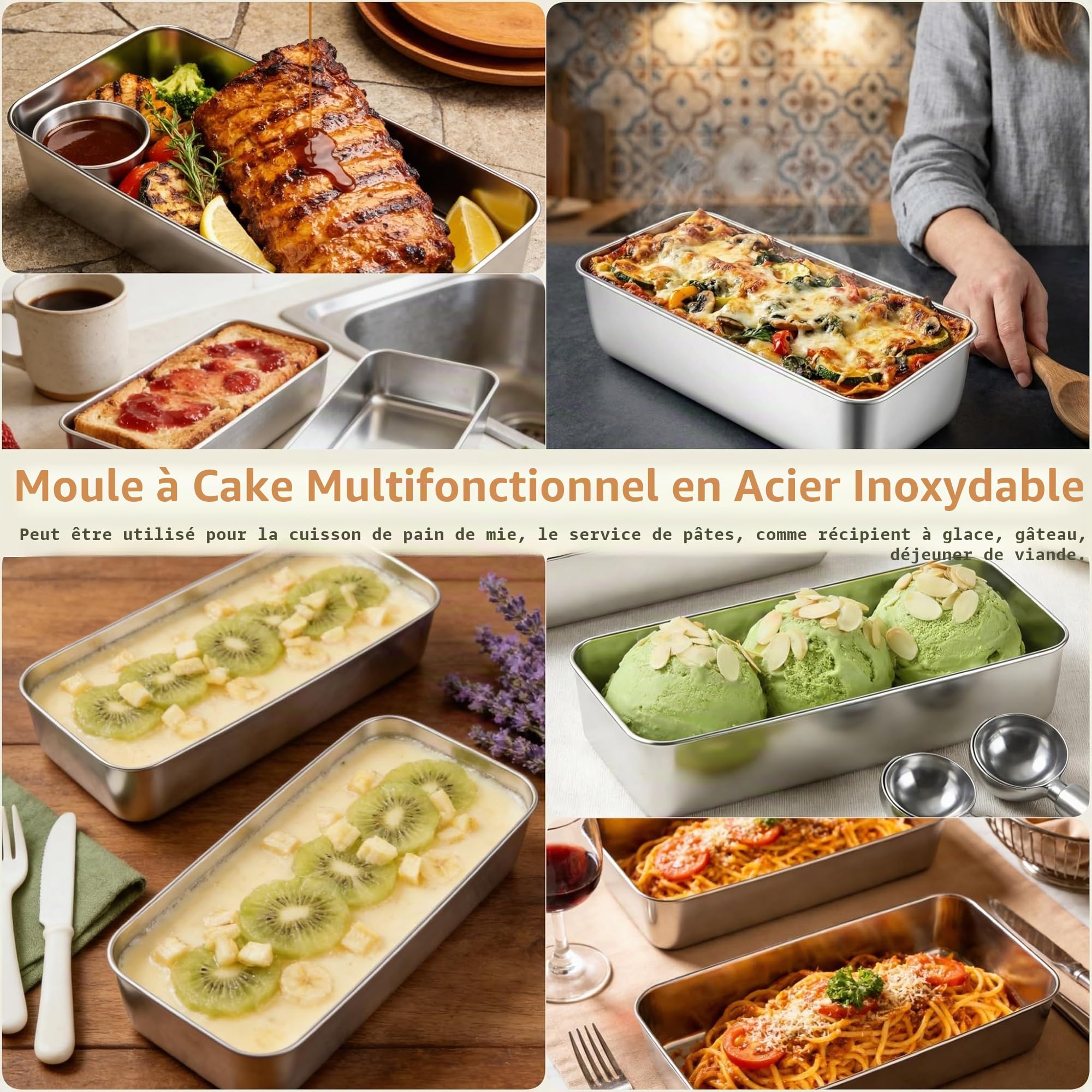 2 PCS Moules à Pain Rectangulaires en Acier Inoxydable, Grand Moule a Cake INOX 33x15x6,5 cm, Moules à Gâteaux Pâtisserie en Acier Inoxydable pour Pain,Toast, Gâteau, Lasagnes