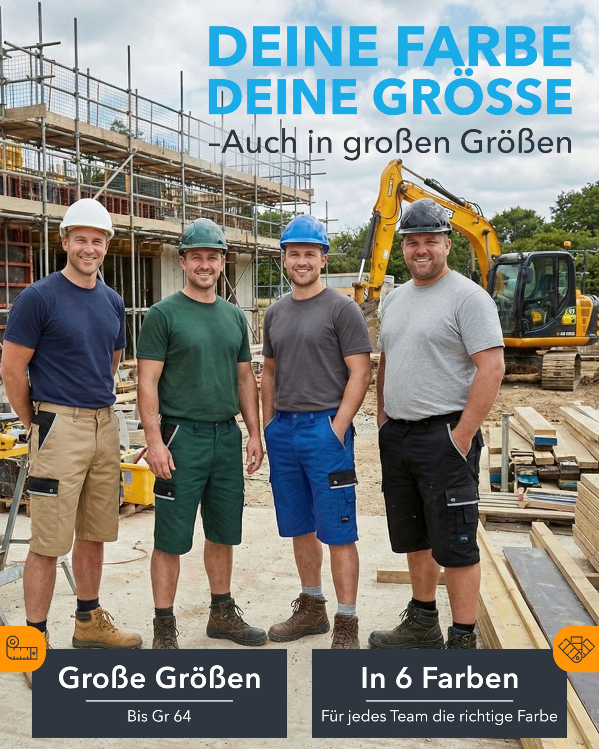 TMG Kurze Arbeitshose Herren - Arbeitsshorts Cargo mit Werkzeugtasche, Stretchbund & Reflektorstreifen - Baumwolle & Polyester mit 320 g/m² - Cargo Shorts Herren Sommer, Baustelle & Werkstatt