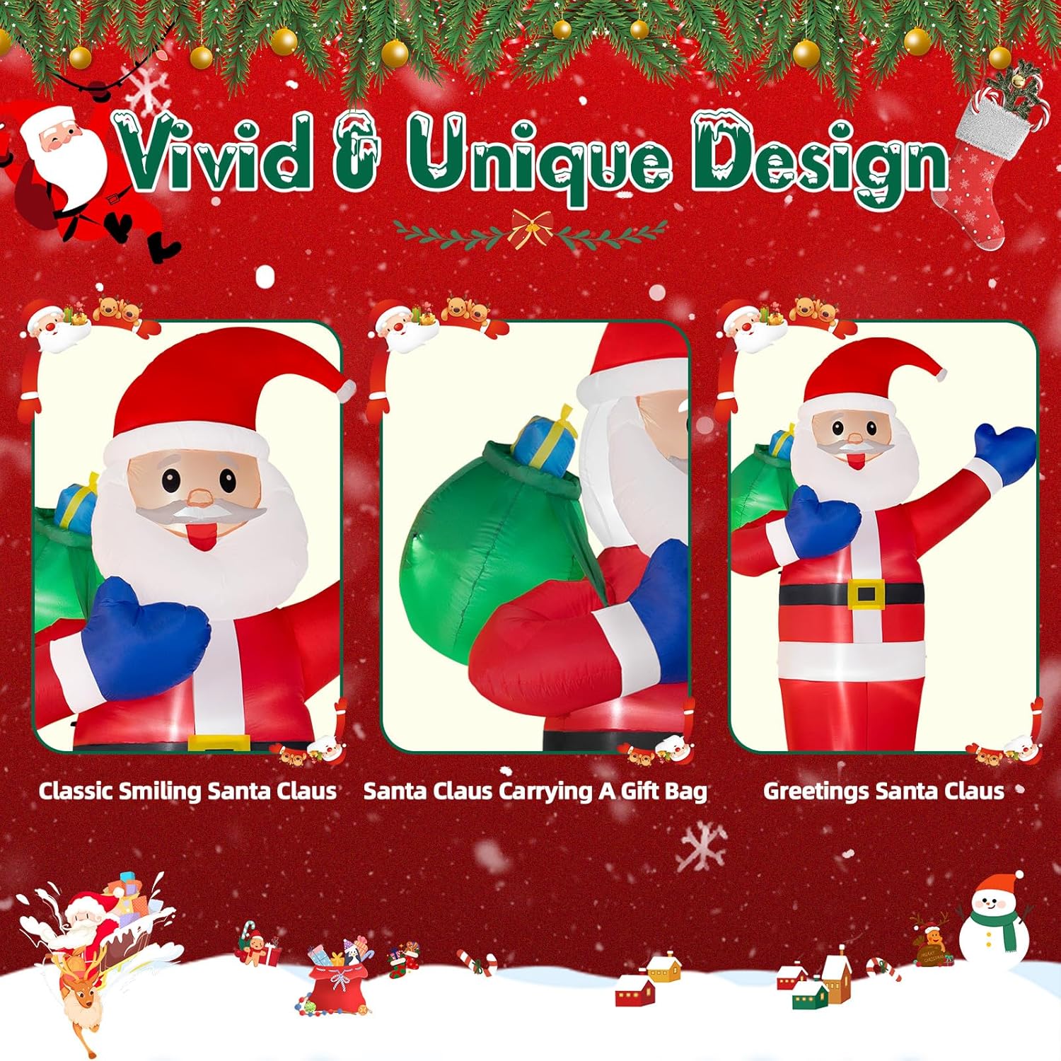 B&D 12FT Giant Christmas Inflatables Santa Claus Outdoor Decorations Built-in LED Lights, Christmas Blow Up Santa Yard Decorations with Gift Bag Inflatable Xmas Decorations for Yard Garden Lawn - Image 4