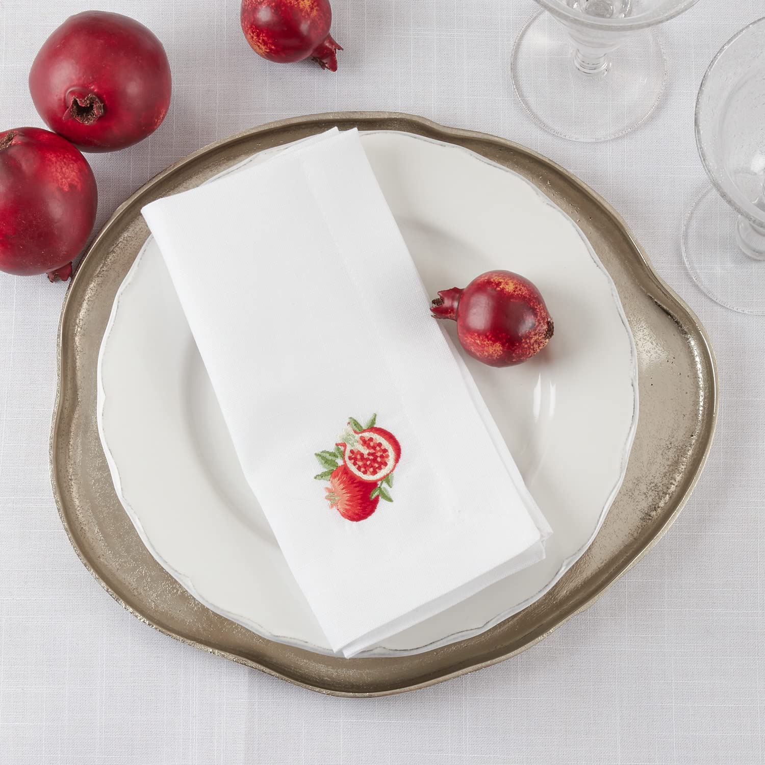 Fennco Styles Country Embroidered Pomegranate Cloth Napkins 20