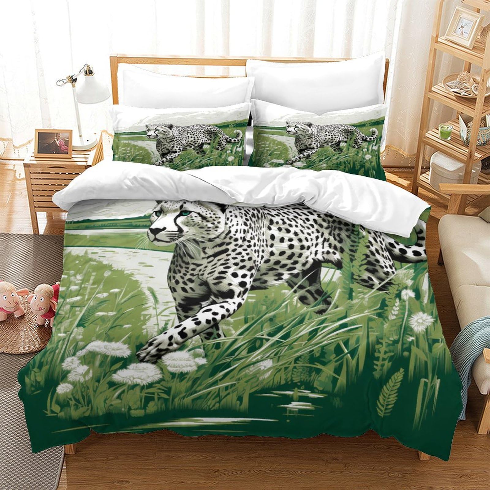 P1S9U7W5Y 3D Printed Wild Grass Leopard Duvet Cover Set 3pcs Microfiber Leopard Bedding Set King