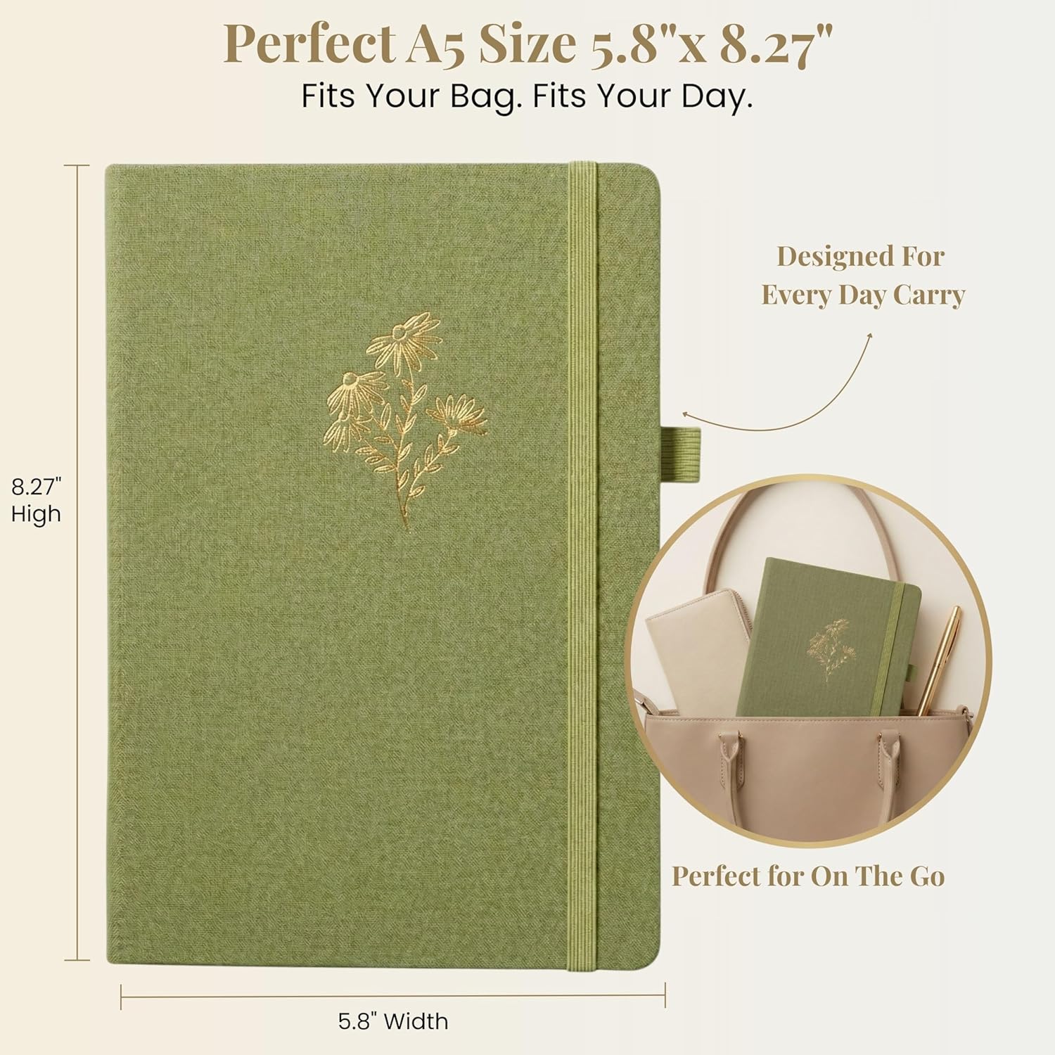 VIVID SCRIBBLES A5 Bullet Dotted Journal – 160GSM Bleed-Proof Dot Grid Notebook with 200 Numbered Pages, Lay-Flat Hardcover, Pen Loop & Expandable Pocket, Sage Green