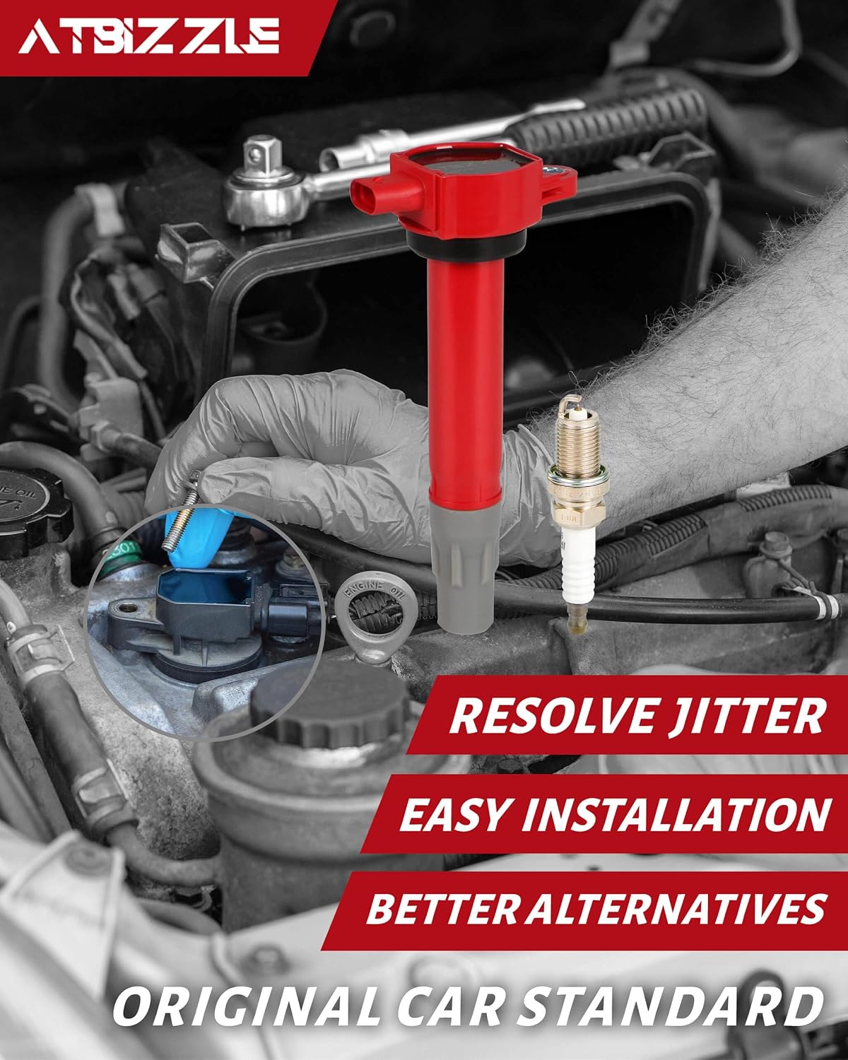 Ignition Coil Pack UF502 and Spark Plugs 7781 Fit for Chrysler 300 Sebring Pacifica Town & Country, Dodge Avenger Charger Magnum Nitro Grand Caravan Journey 2006 2007 2008 2009 2010, 6Pcs Red