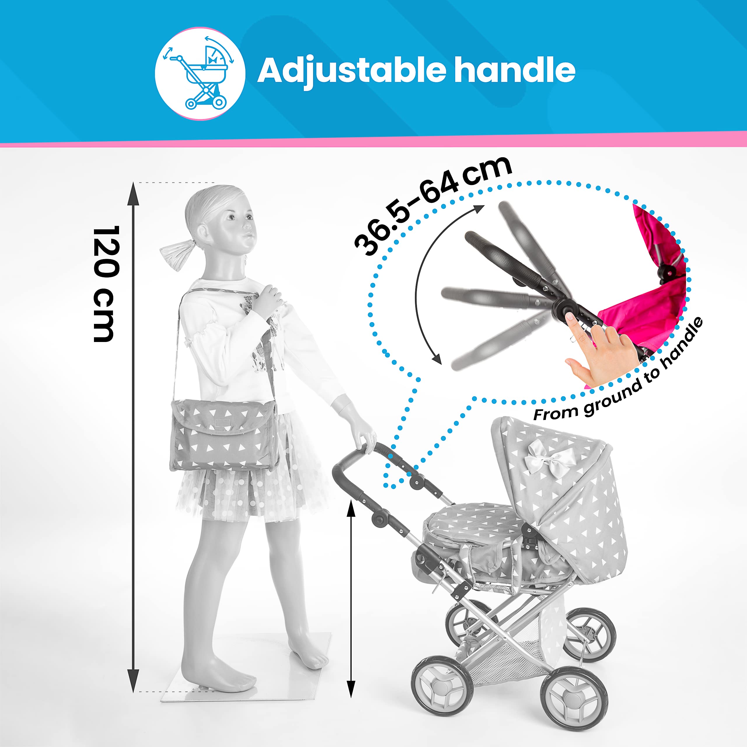 Kinderplay wózek dla lalek - spacerówka gondola 3w1, KP0200S