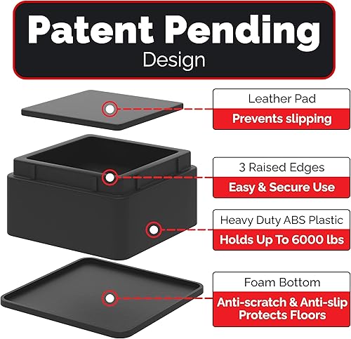 Miniatura 4 de iPrimio - Elevadores de cama y muebles, elevador cuadrado de hasta 2 pulgadas y eleva hasta 10.000 libras, protege suelos y superficies, plástico