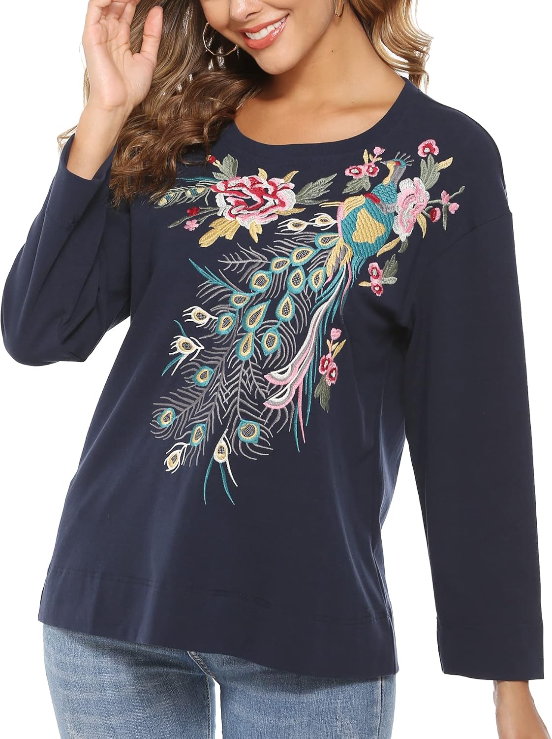 Grosy Long Sleeve Traditional Boho Embroidered Cotton Tops for Women Vintage Indian Blouse Mexican Tunic Bohemian Shirt - Image 3