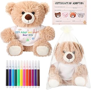 HyDren 15 Pcs Make Your Own Stuffed Animal Bear Kit DIY Adopt and Stuff Kit Include10 Inch Soft Bear Plush with White T Shirt Adoption Card DIY Brush for Personalized Birthday Party Crafting Gifts