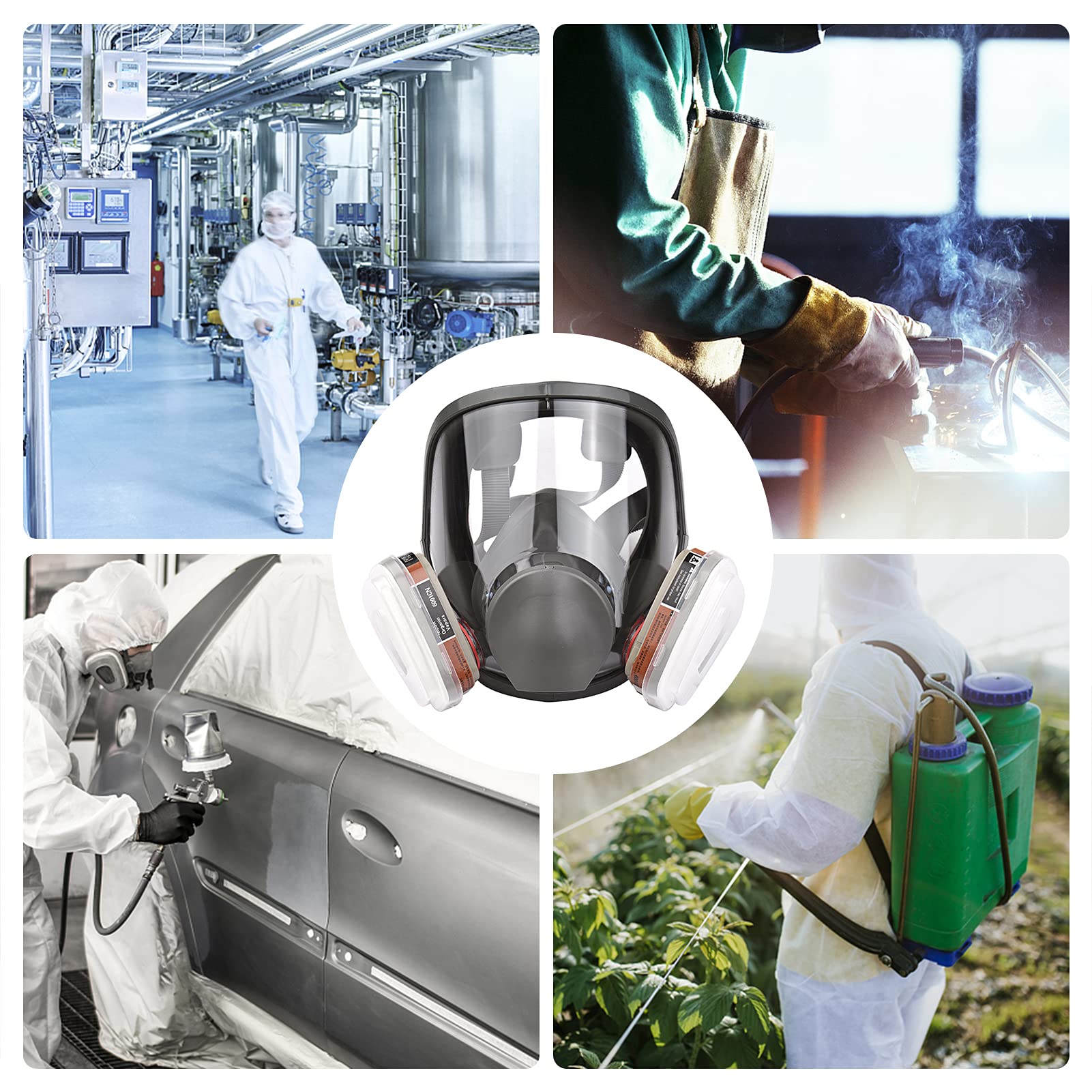 Générique Masque facial réutilisable 16-en-1 couverture contre les vapeurs organiques et gaz avec champ de vision large Idéal pour la peinture le polissage mécanique soudage protection au travail