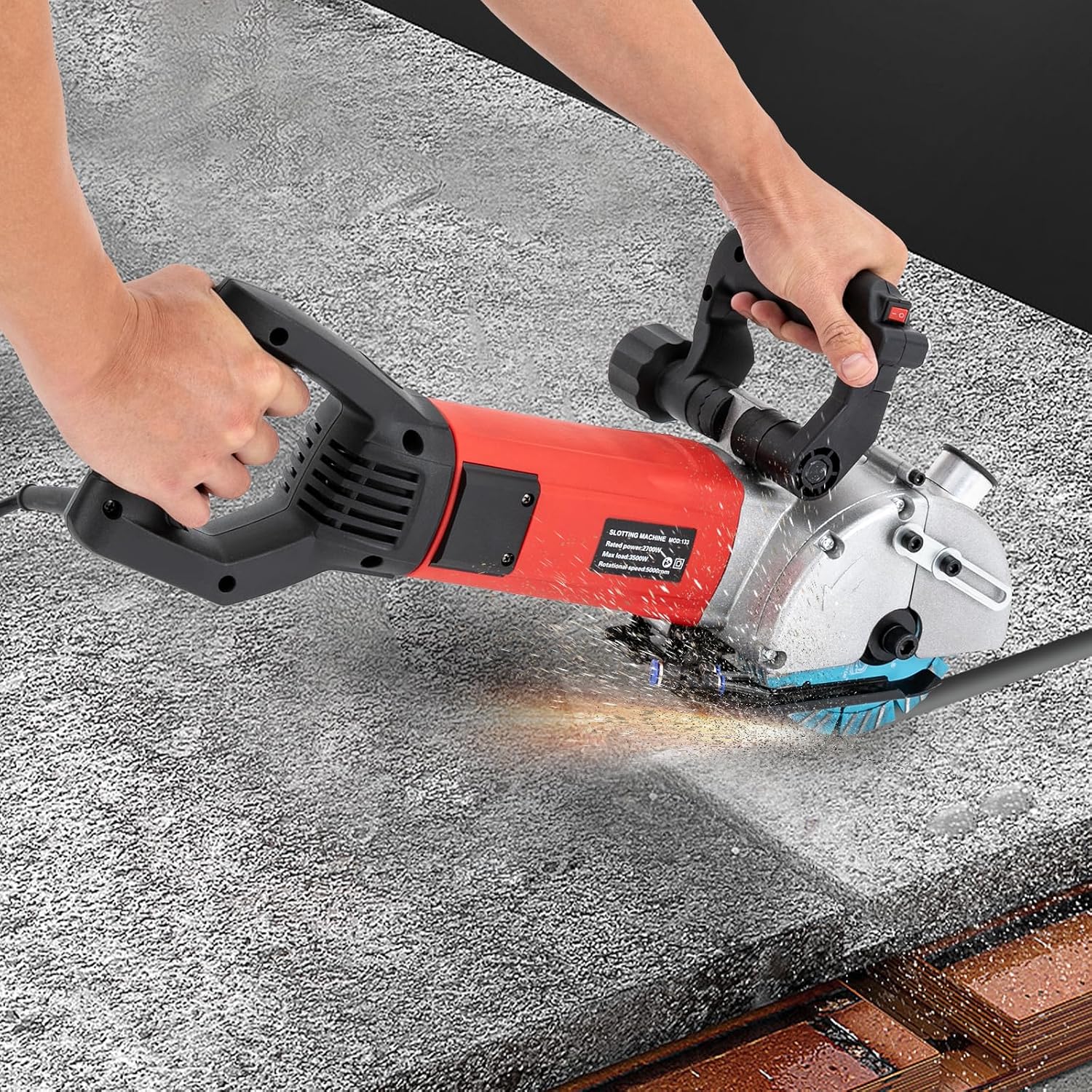 Electric Concrete Saw, 2700W Wall Chaser Cutting Machine, Wet/Dry Saw for Cutting Stone, Brick, Porcelain, Concrete with Water Pump, Water Pipes and Infrared Positioning, Cutting Depth 1.65 in