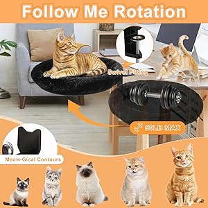Cat Desk Bed - Ergonomic cat Desk Perch Clamp for Remote Workers - Quality Desktop Suspended Cat's Bed- Rotating Cats Hammock Desk with Removable Cover, Desk Nest Cat Bed Hold UP to 50LBS, Black