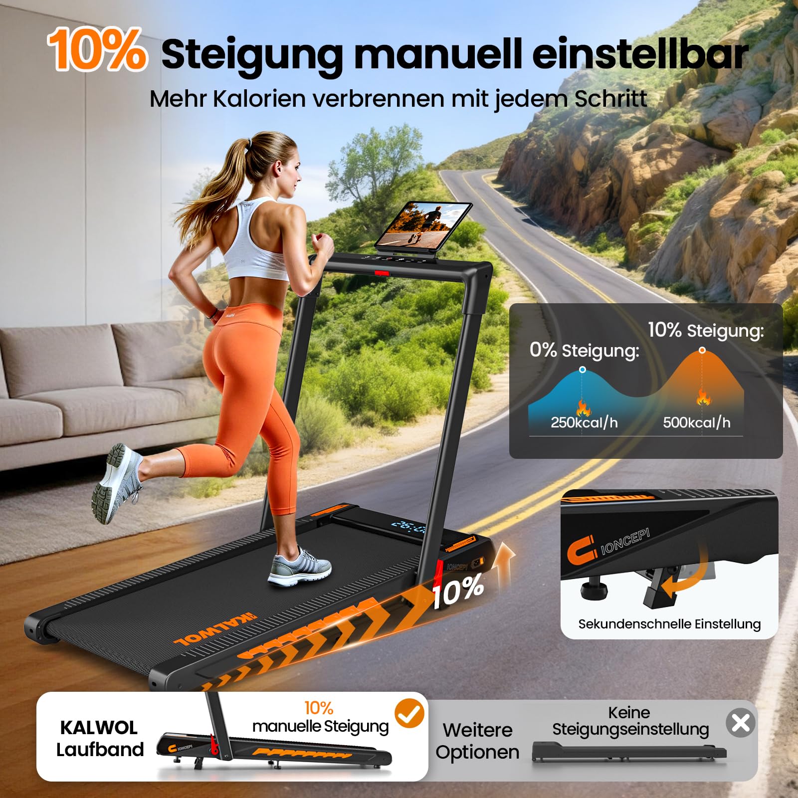 Laufband für Zuhause mit Bluetooth Lautsprecher, 6 in 1 12km/h Walking Pad Laufband mit 10% Steigung, 3.0 HP Bürstenloser Treadmill für Zuhause & Büro mit LED-Display, 12 HIIT-Programme, Bis 160 kg