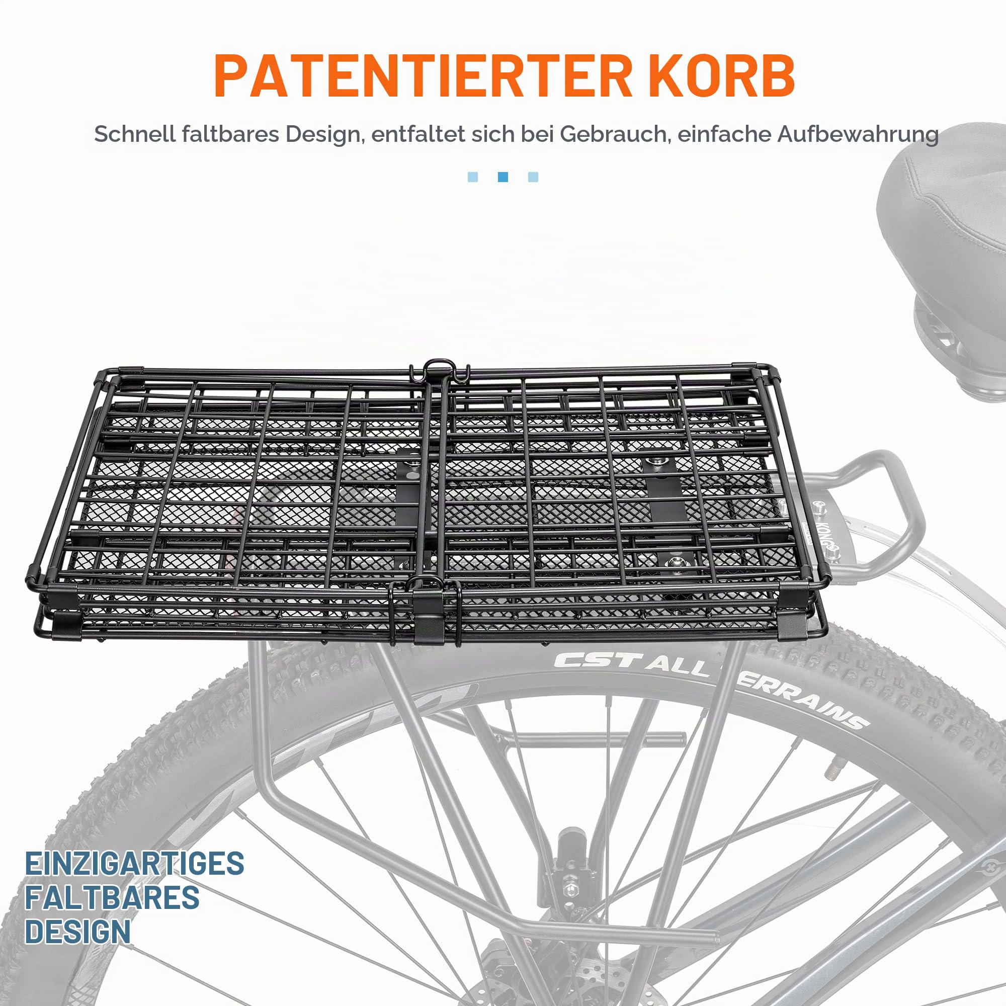 Fahrradkorb hinten – Klappbarer Gepäckträgerkorb – Metall-Drahtkorb für den hinteren Gepäckträger, geeignet für Cruiser-Fahrräder, E-Bikes und Lieferfahrräder für Erwachsene