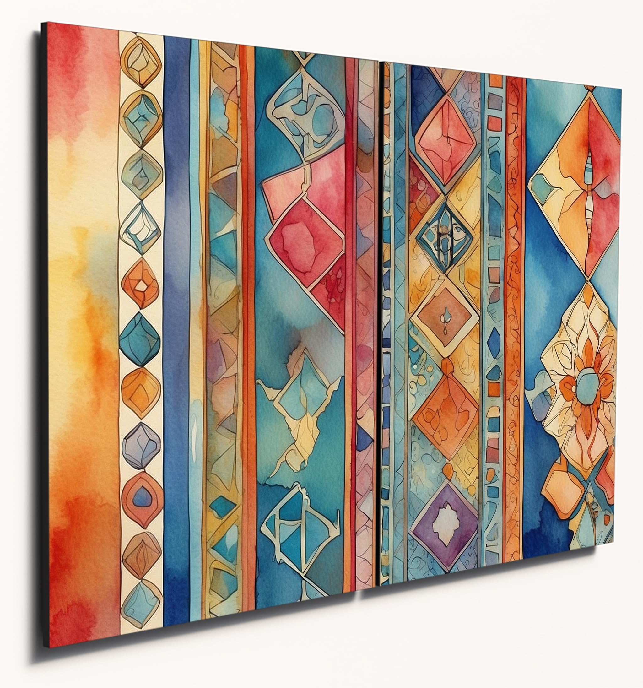 The Plum Penguin Design 3 Moroccan-Inspired Abstract Watercolour Geometric Wood Wall Art 2X A4 Mdf Panels Canvas Alternative 40 X 30Cm