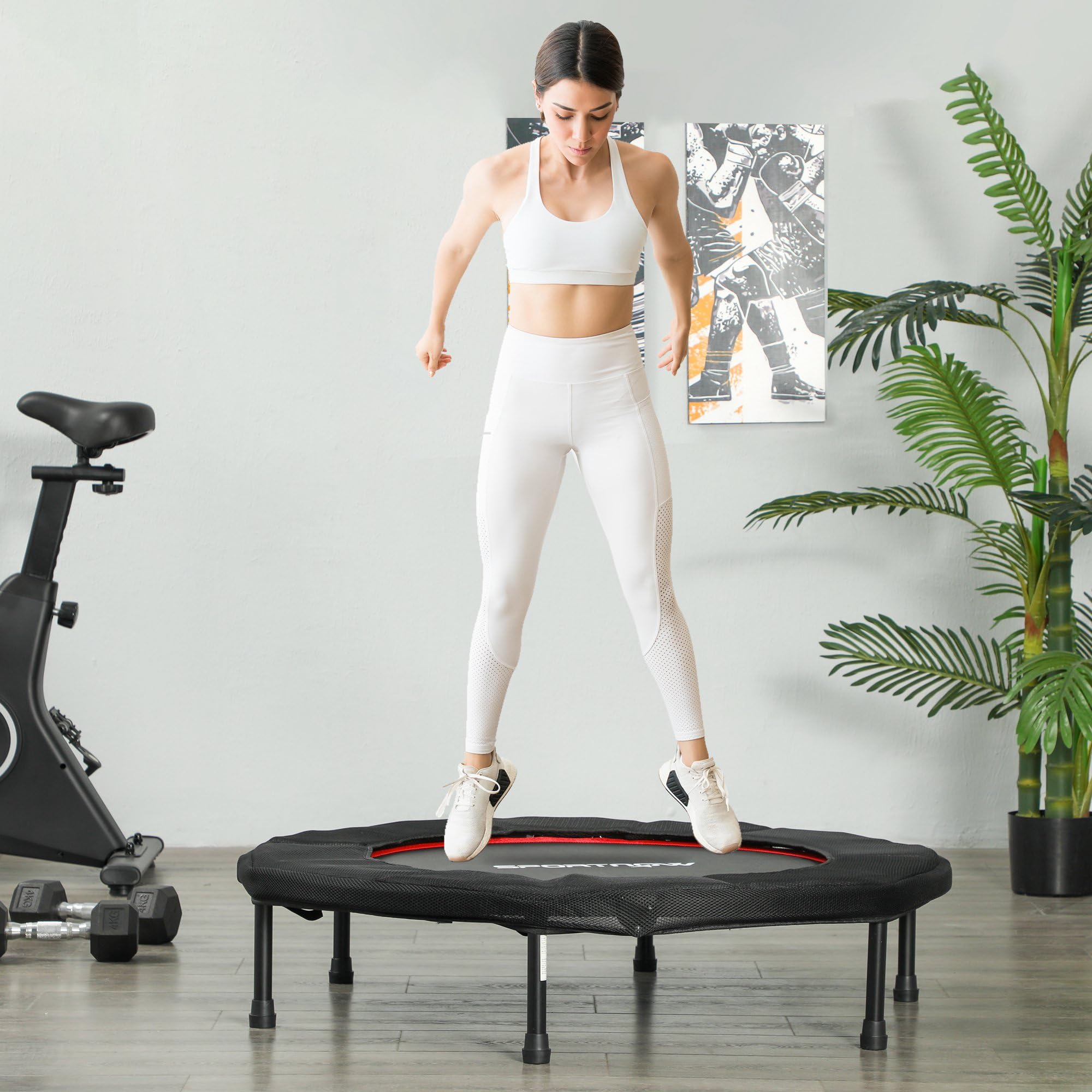 SPORTNOW Trampolino Fitness Ø102 cm Trampolino Elastico Pieghevole con Telaio in Acciaio Antiscivolo Carico 100 kg per Allenamento Gambe Corpo a Casa Ufficio Palestra