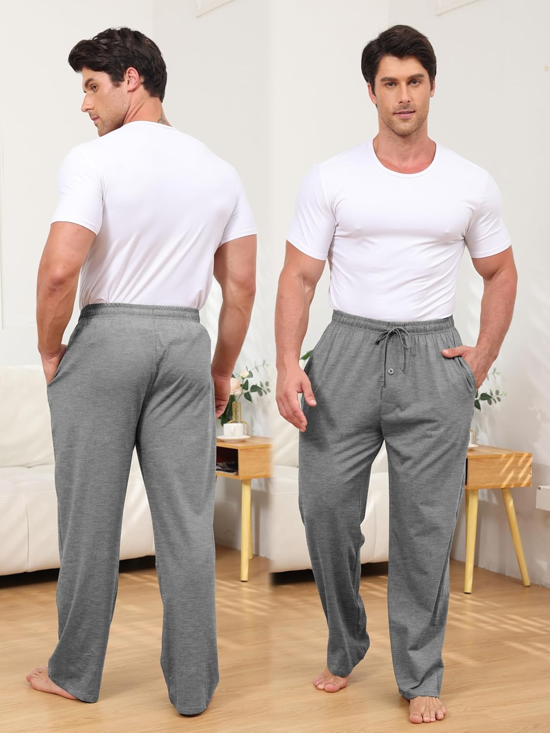 3 Pack Men's Cotton Pajama Pants Soft Pjs Lounge Bottoms with Pockets & Elastic Waist Sleepwear for Men - Image 4