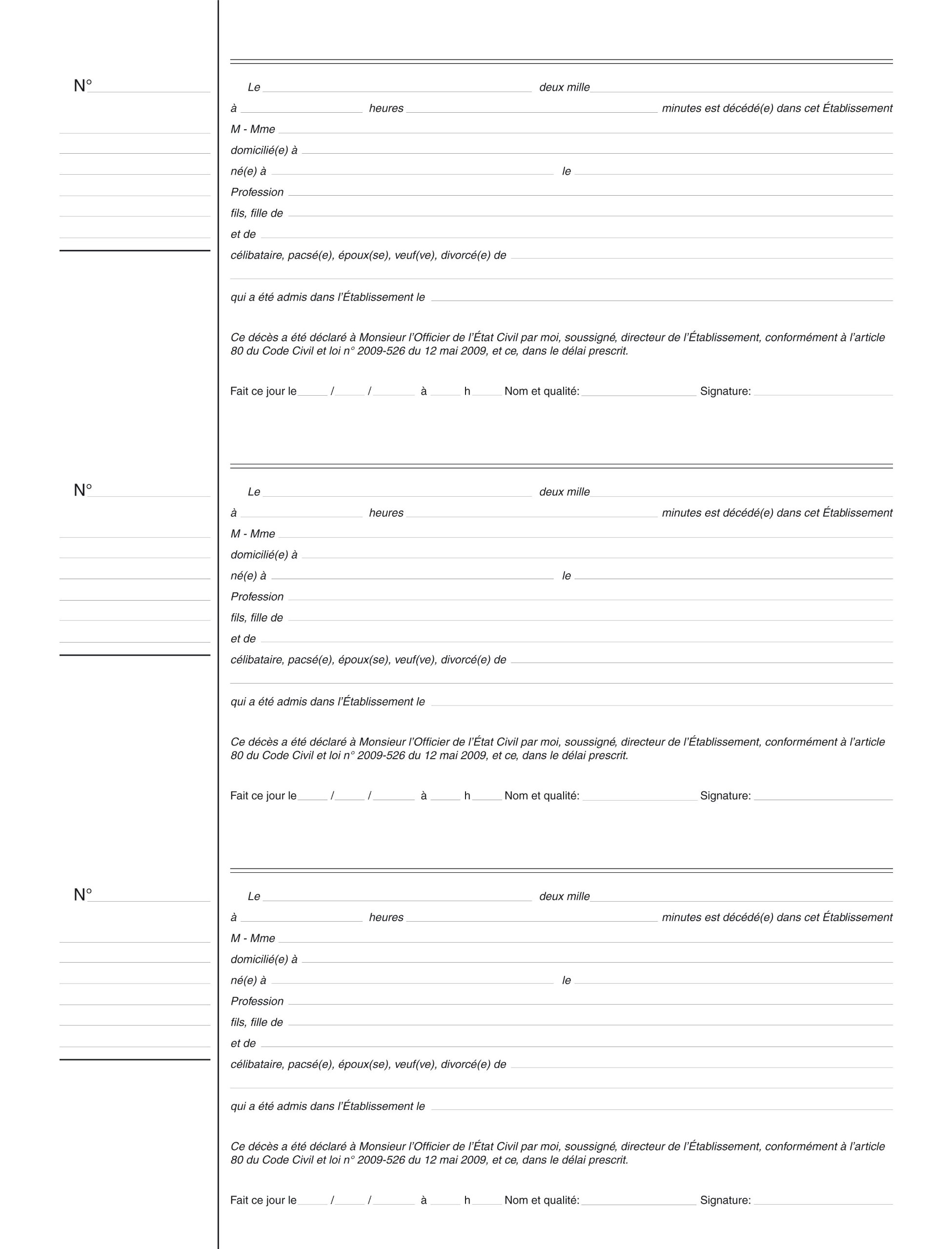 Registre de décès 3 avis par page folioté de 1 à 99 100pages 24x32cm Rouge