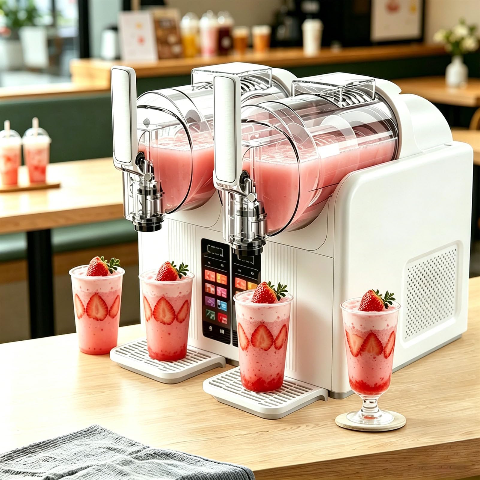 Pfps Commercial Slushy Machine, Dual Slot Frozen-Drink & Soft Serve Machine, 430W Fast Cool, Auto Clean, No Ice Needed, for Margaritas Wine Frappes White