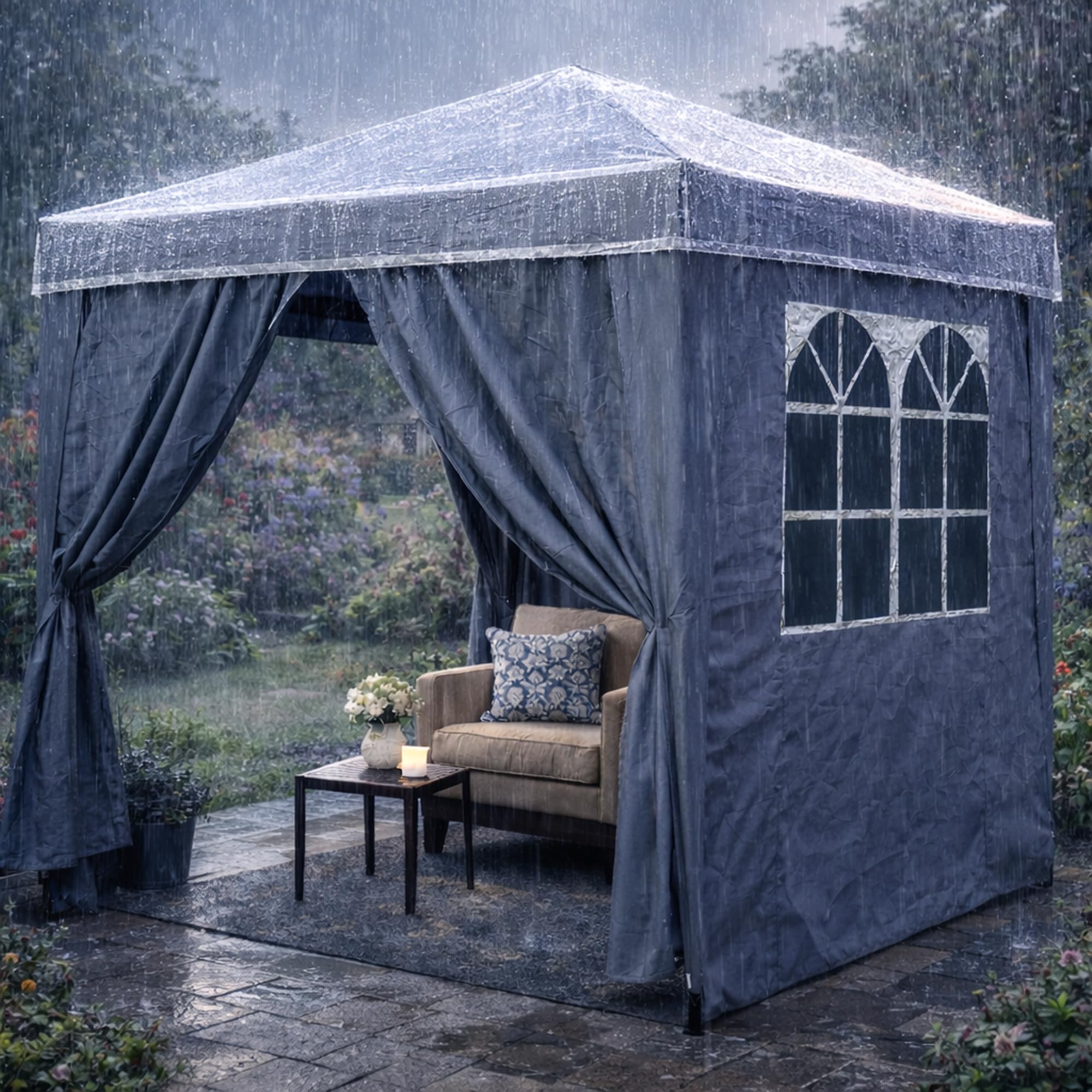 QUICK STAR Gazebo Housse de Protection pour Pavillon 2 x 2 m Protection étanche et Transparente Contre Les intempéries