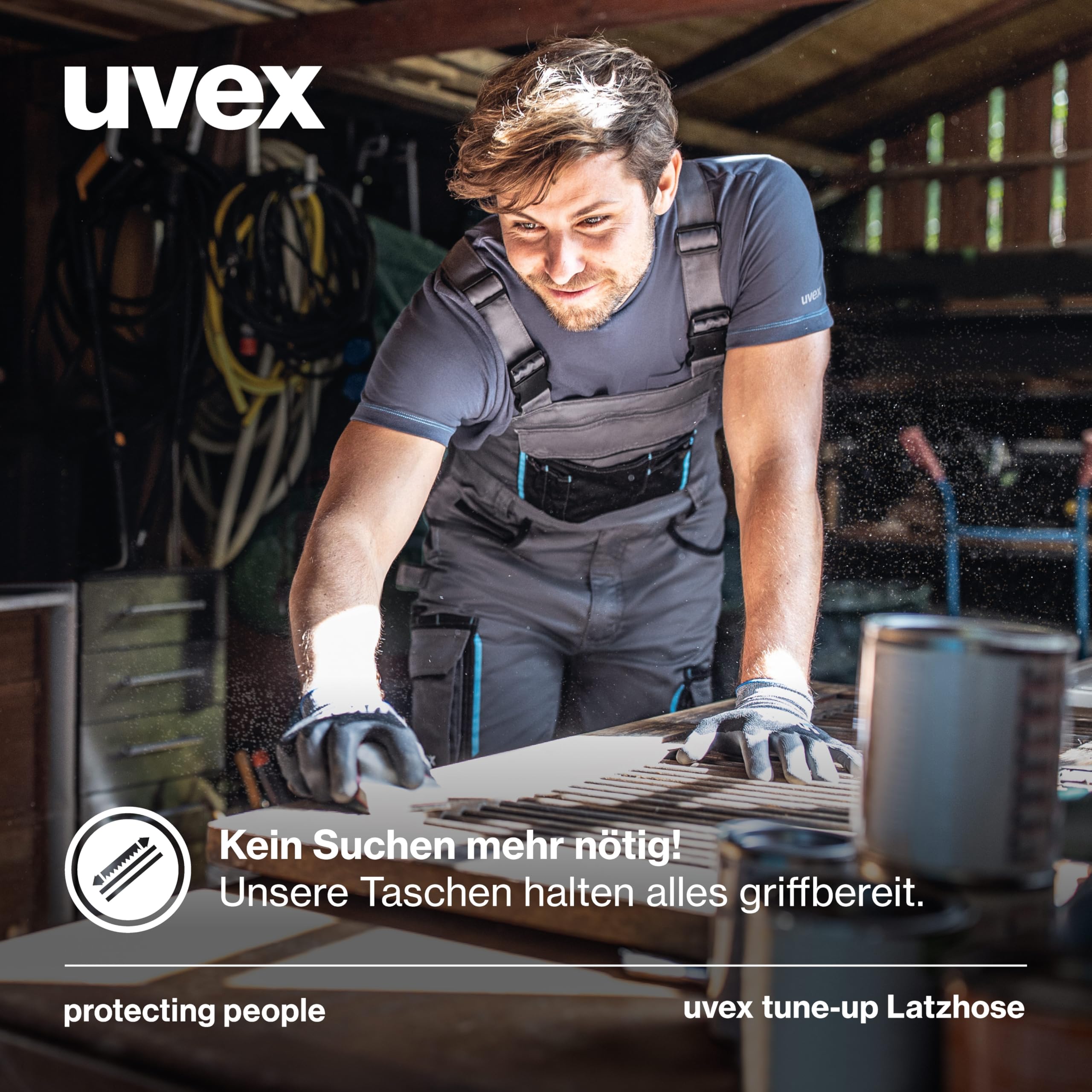 Uvex Tune-up Lange Herren-Arbeitshose - Lange Latzhose mit Knietaschen - Premium Latzhosen