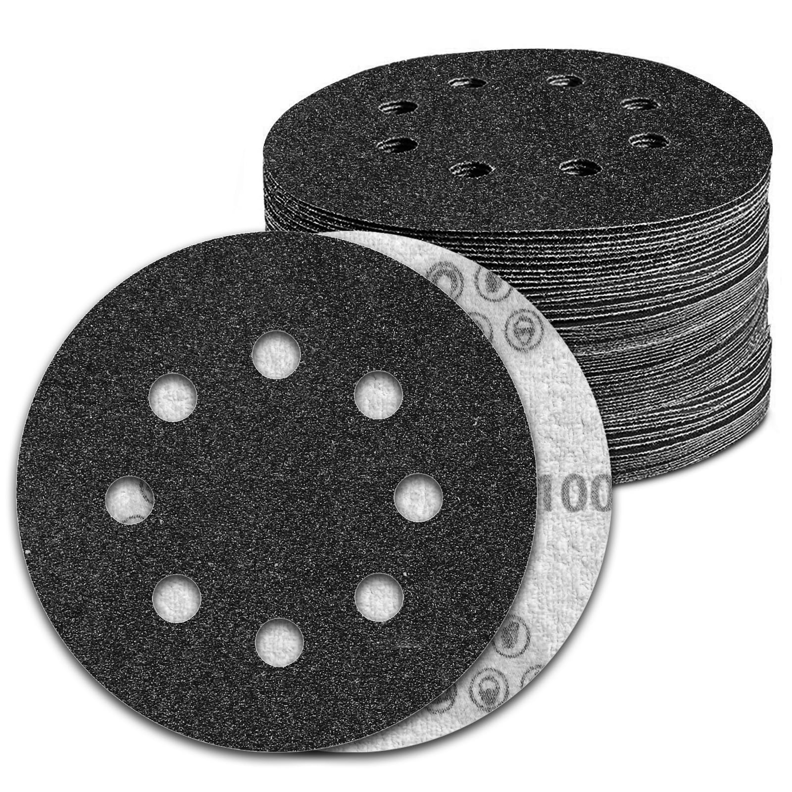 KONGMING 100 PCS 125mm Wet Dry Sanding Discs 8 Hole Grit 100 Hook and Loop Silicon Carbide Sandpaper for Random Orbital Sander