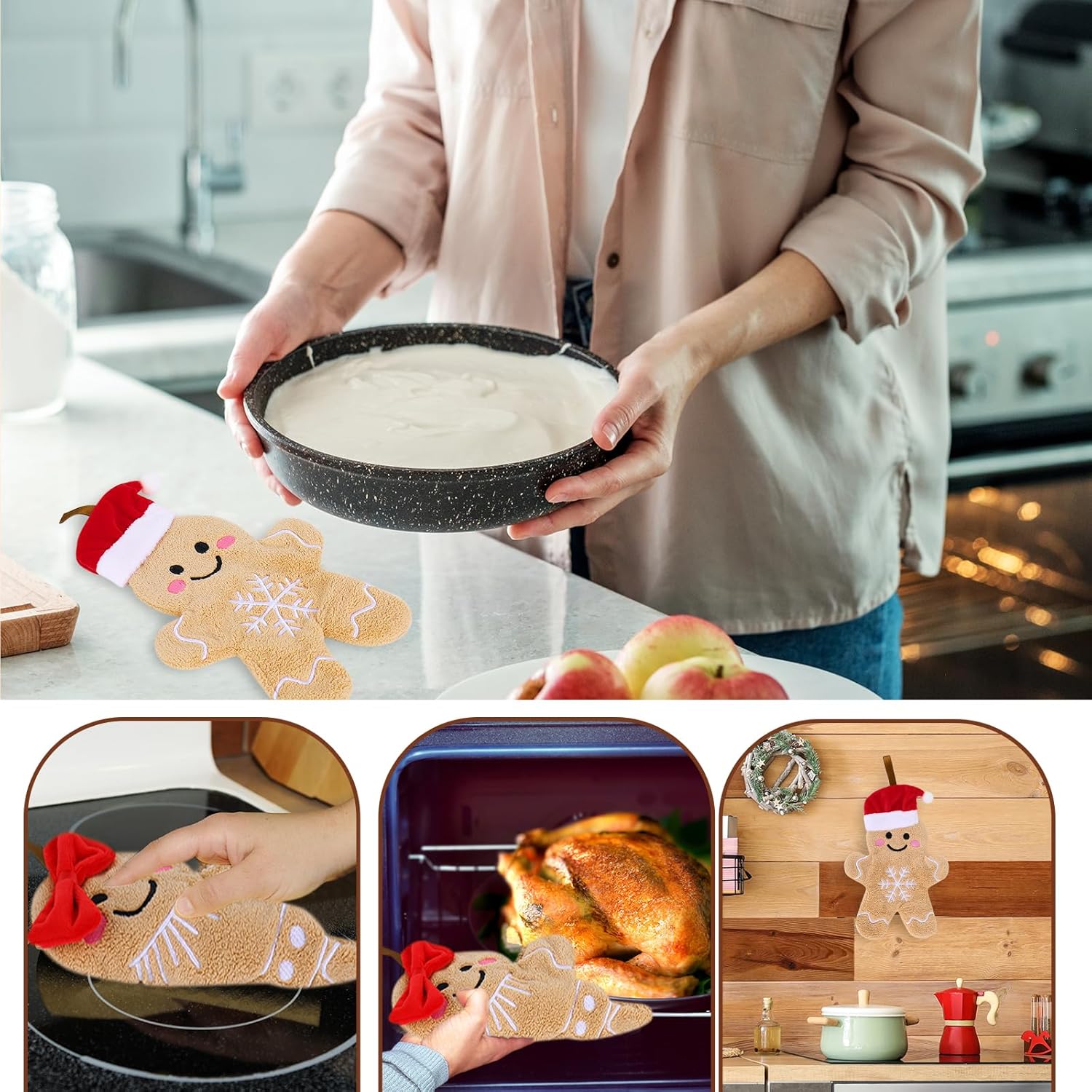 Whaline 2Pcs Christmas Hand Towel Gingerbread Man Women Cotton Dish Towel with Hanging Rope for Bathroom Hand Drying Kitchen Cleaning Cooking - Image 7