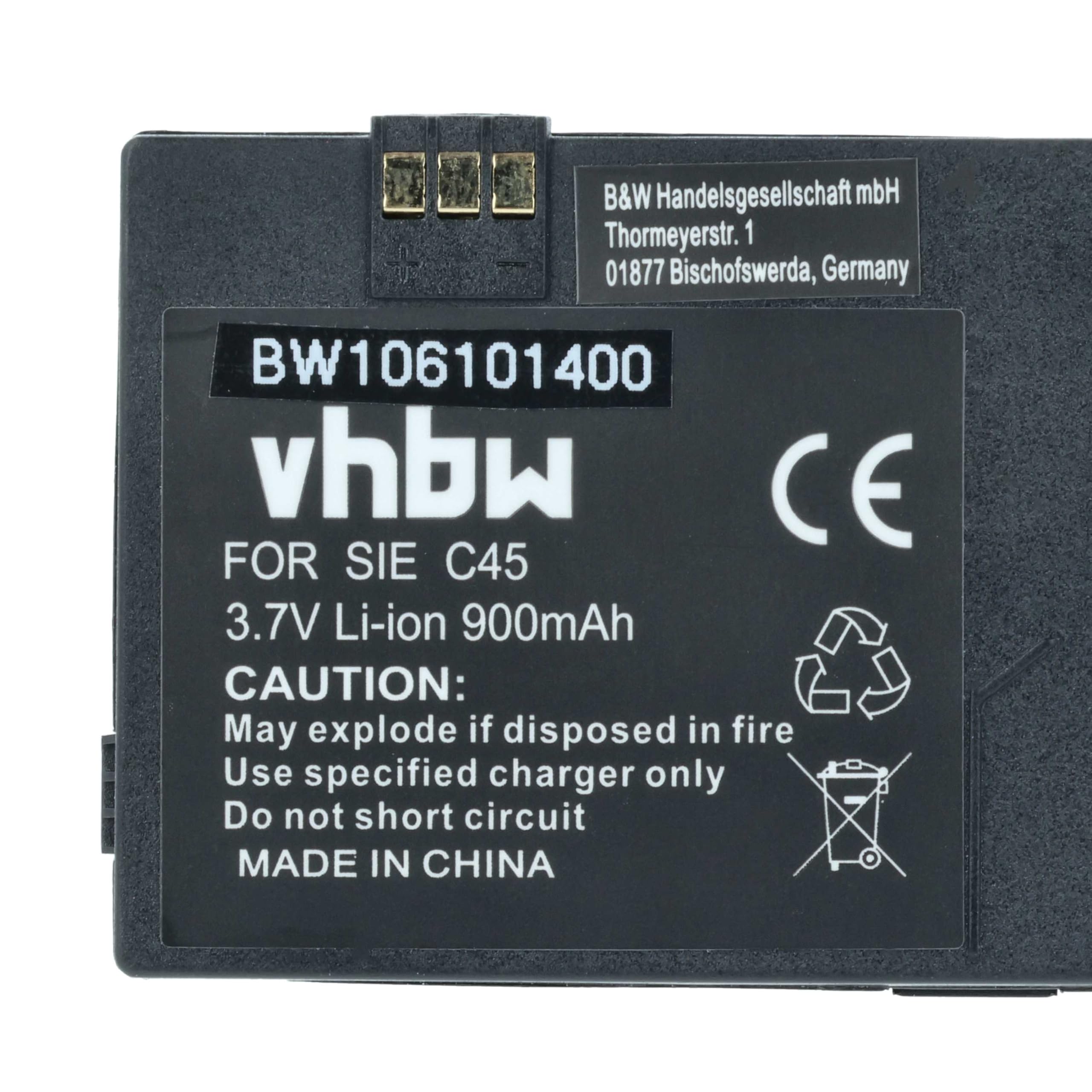 vhbw Akumulator kompatybilny z Siemens MT50 | C45i, C45, M50, A50 telefon komórkowy smartfon (900 mAh, 3,7 V, litowo-jonowy)