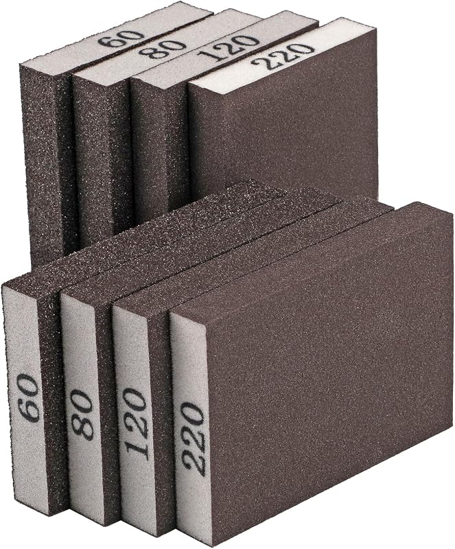 8 Pack Sanding Sponge Block, Wet Dry Sandpaper Sand Paper for Drywall Wood | 60/80/120/220 Grit Assortment, Washable & Reusable for Wall Metal Glasses Furniture Sanding & Polishing