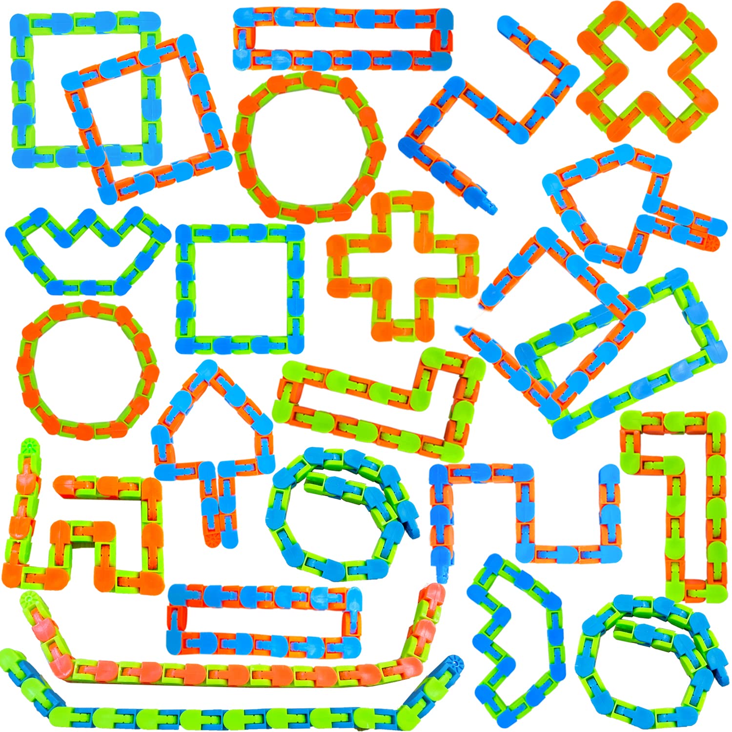 24 Pack 24 Links Wacky Tracks Fidget Toys,Click Snap Finger Sensory Toys,Snake Puzzles for Kids Adults Stress Relief,Mind Focused,Gifts