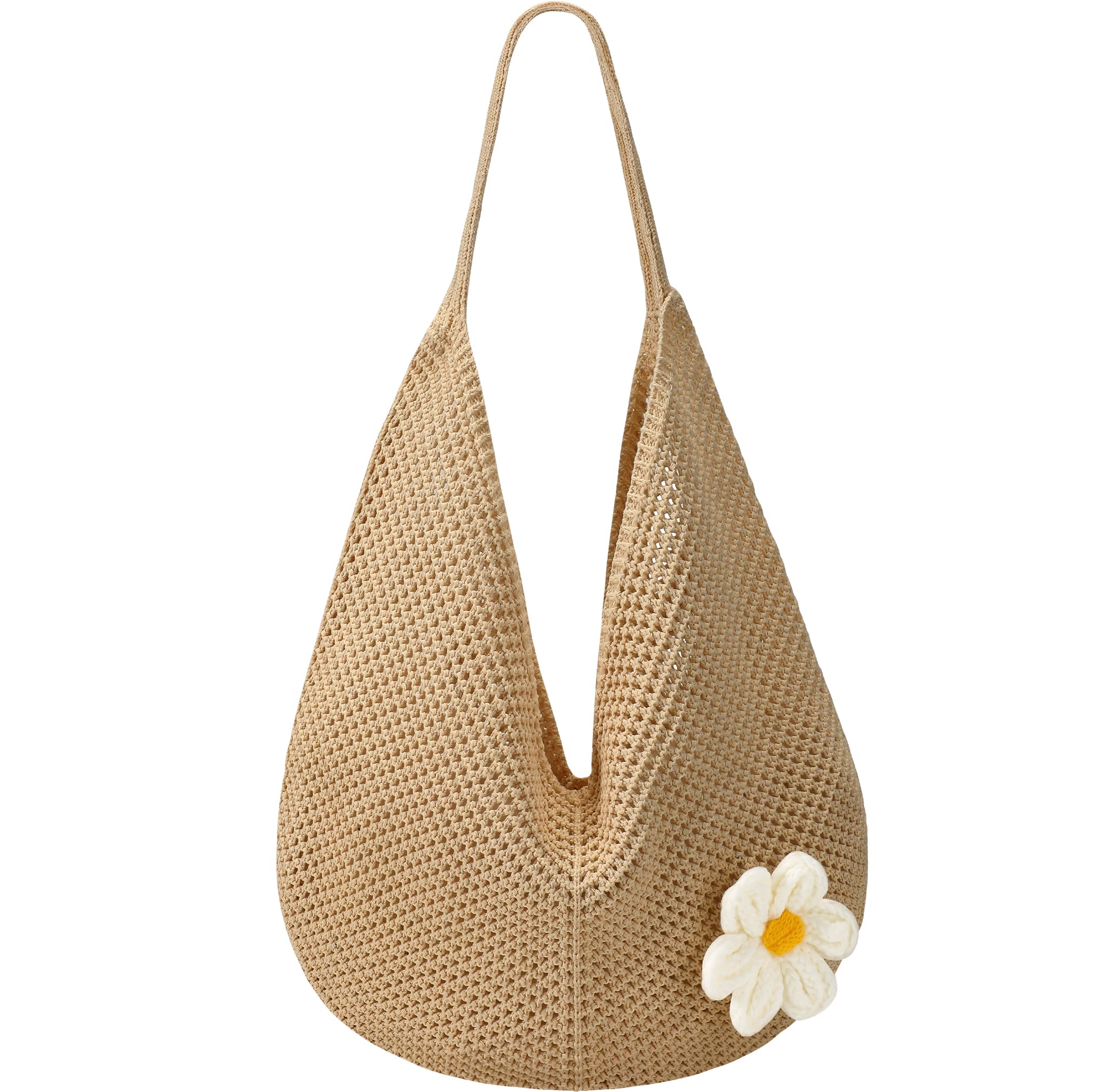 Premillow Crochet Beach Bags for Women, Summer Beach Tote Bag, Mesh Cute Beach Purse, Aesthetic Knit Bag Handbag Shoulder Bag