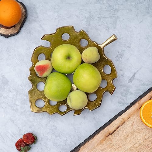 Miniatura 6 de GUTE - Plato decorativo con diseño de hojas doradas para decoración del hogar, centro de mesa de frutas para comedor, sala de estar, entrada,