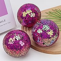 Vista 5 de Bolas redondas de mosaico de vidrio, 3 piezas de 3.34 pulgadas, orbes agrietados de 3.34 pulgadas, centro de mesa, jarrones, decoración de boda