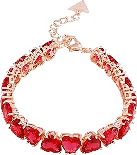 GUESS Goldtone Pink Heart Charm Line Bracelet