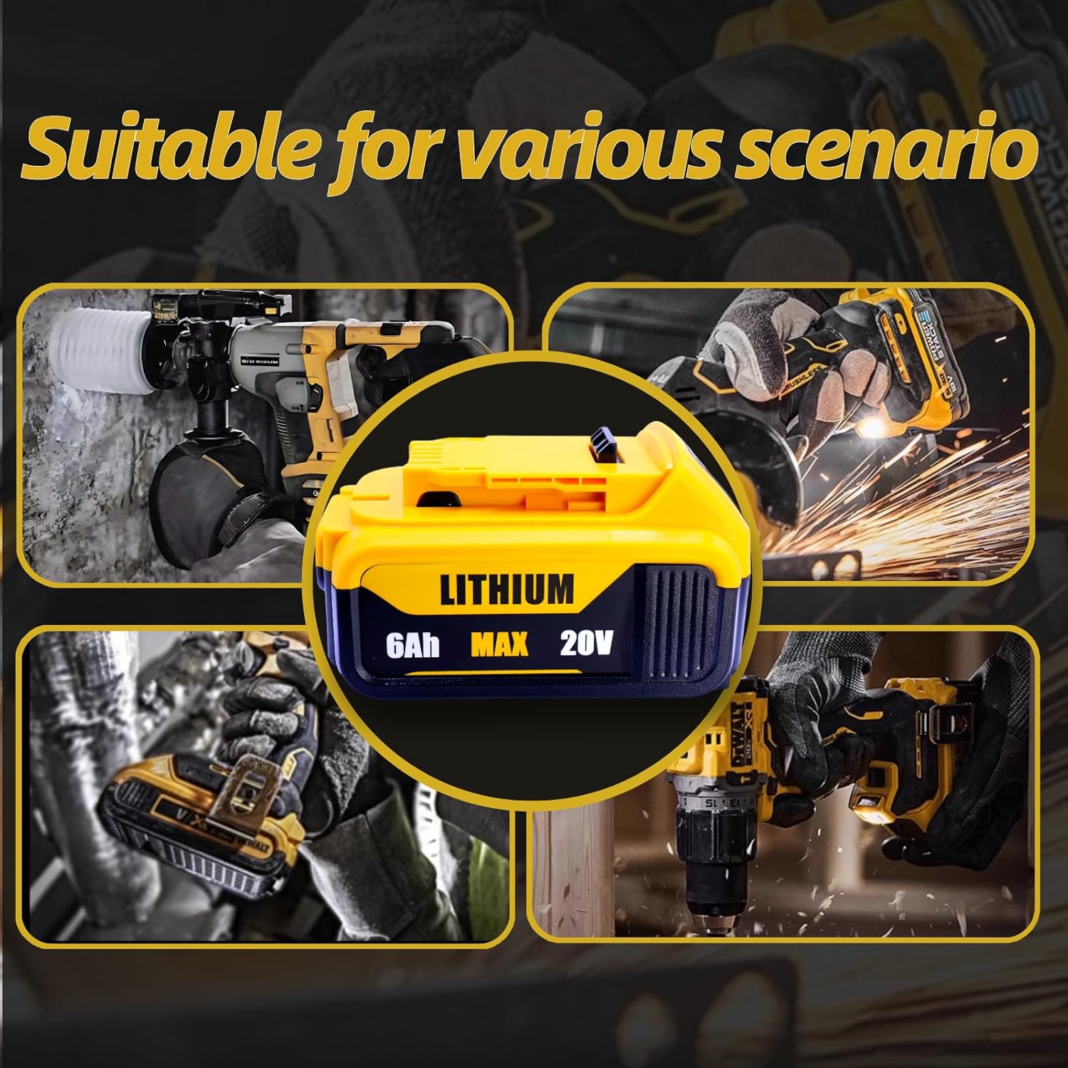 2-Pack 6000mAh Replacement Battery for DeWalt 20V MAX | Compatible with DCB200/DCB201/DCB203/DCB207 & DCD/DCF/DCG Tools | 6 Protections & 18-Month Warranty