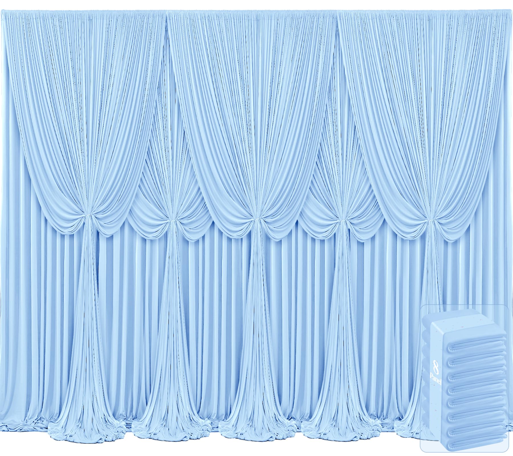 8 Panels Baby Blue Backdrop Curtains for Wedding Party Wrinkle Free Backdrops Curtain Drapes Fabric Decorations Photo Back Drop Cloth for Baby Shower