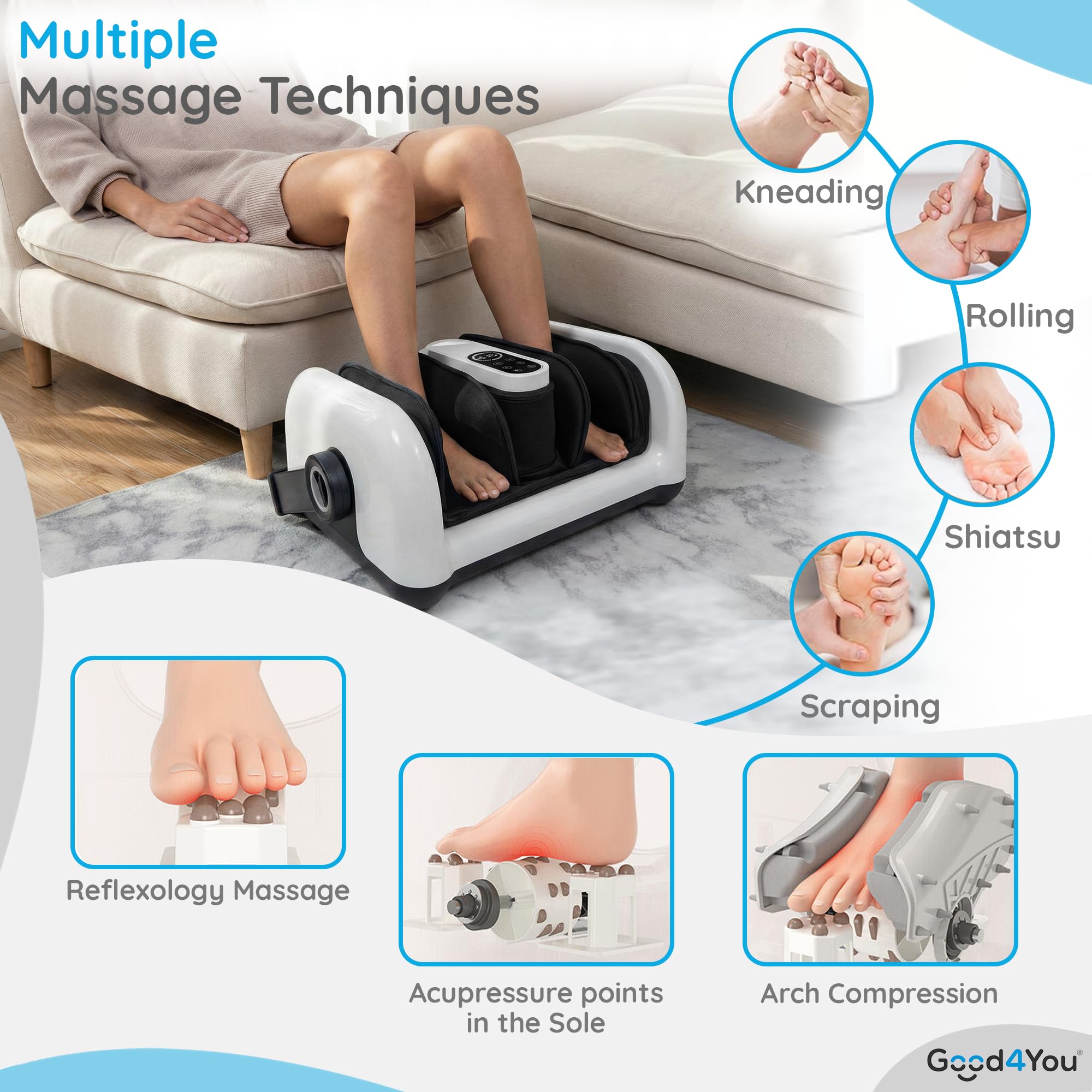 Good4You Masażer do stóp z kompresją powietrzną, Foot & Calf, urządzenie do cyrkulacji krwi, zdalne sterowanie