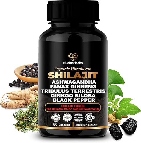 Miniatura 9 de Cápsulas de Shilajit del Himalaya con Ashwagandha, ginseng, tribulus, ginkgo y pimienta negra, mezcla botánica vegana, sin gluten para bienestar