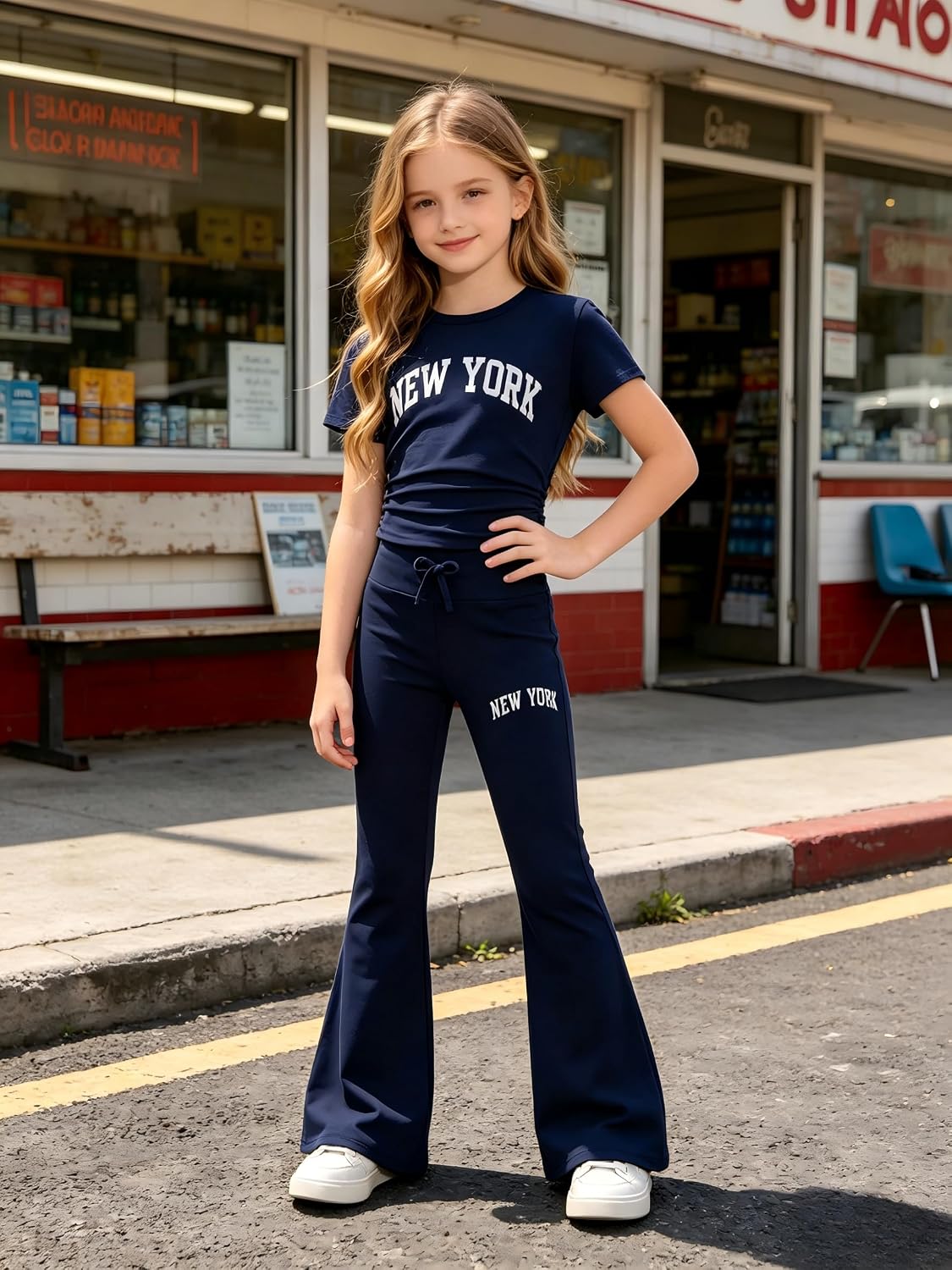 KIDLAGA Tween Girls 2PCS Outfit Short Sleeve Top + Flare Pants Summer Fall Casual Outfits Set for Teen Girls Clothes