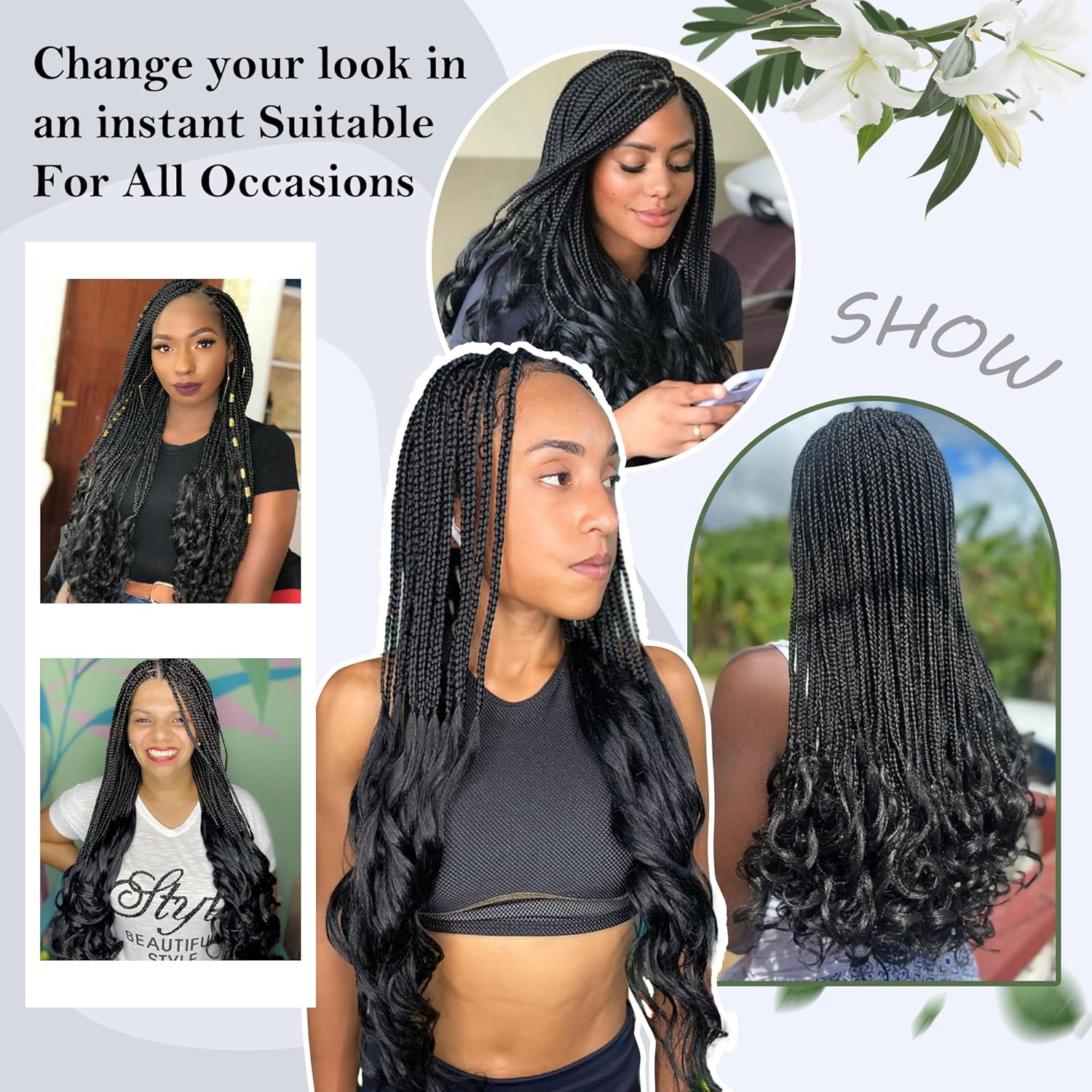 30” HD Full Lace Knotless Box Braided Wigs with Curly End Lace Front Braids Wigs for Black Women Lightweight Synthetic Black Cornrow Fully Handmade Boho Curly Ends Braided Wig with Baby Hair