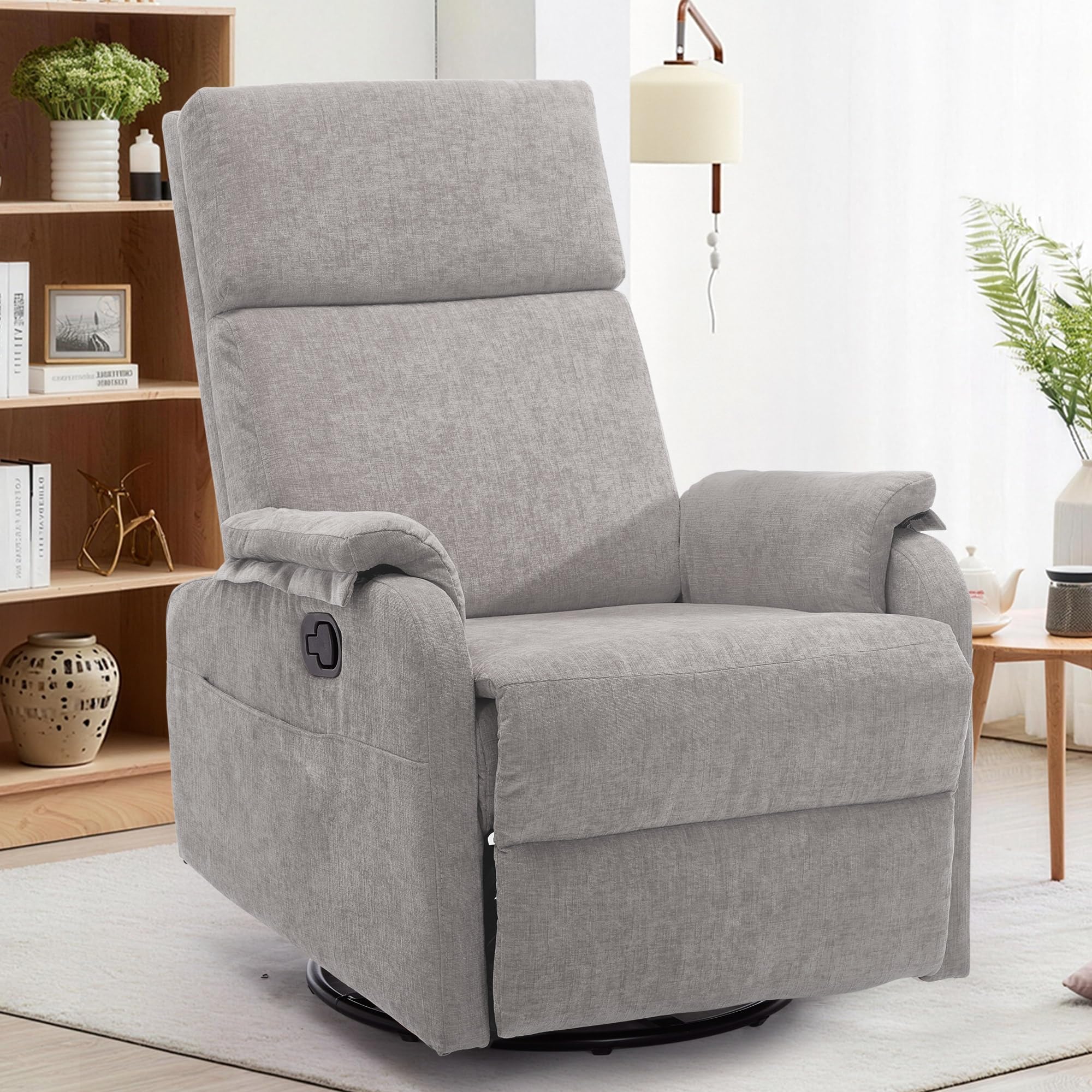 Recliner Chair, Swivel Rocking Recliner Chair for Adults, Glider Rocking Chair, Small Nursery Chair Recliner for Living Room, Reclining Chair with Modern-Designed Armrests, Chenille, Grey