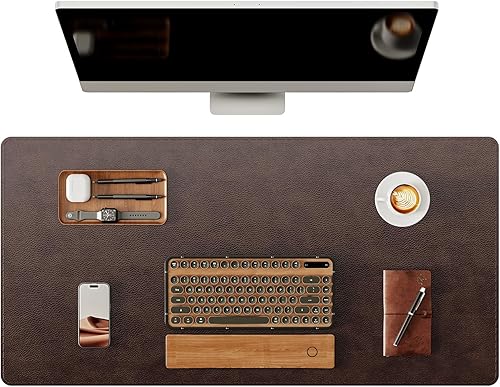 YSAGi Tapete de escritorio de cuero genuino, 31.5 x 15.8 pulgadas, almohadilla de escritorio de oficina gruesa de alta calidad con línea cosida,