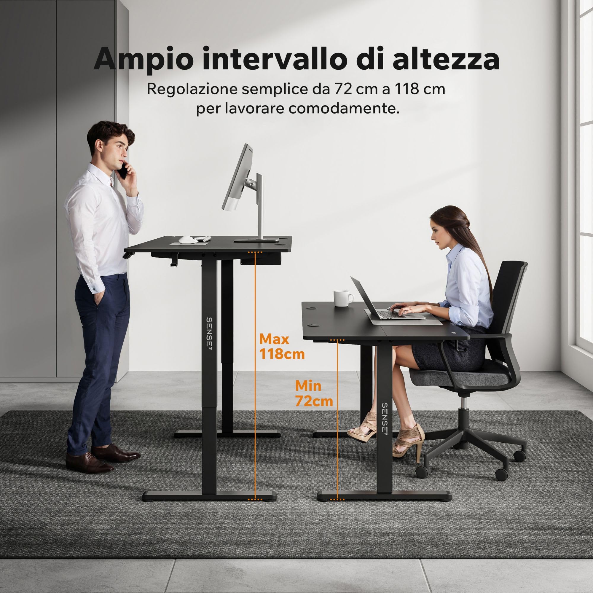 SENSE7 Scrivania Elettrica Regolabile in Altezza NOJO, Standing Desk 140x70, Tavolo PC con Memoria, Scrivania con Vassoio per Cavi, Tavolo da Gaming con Gancio, Regolazione Silenziosa, Black