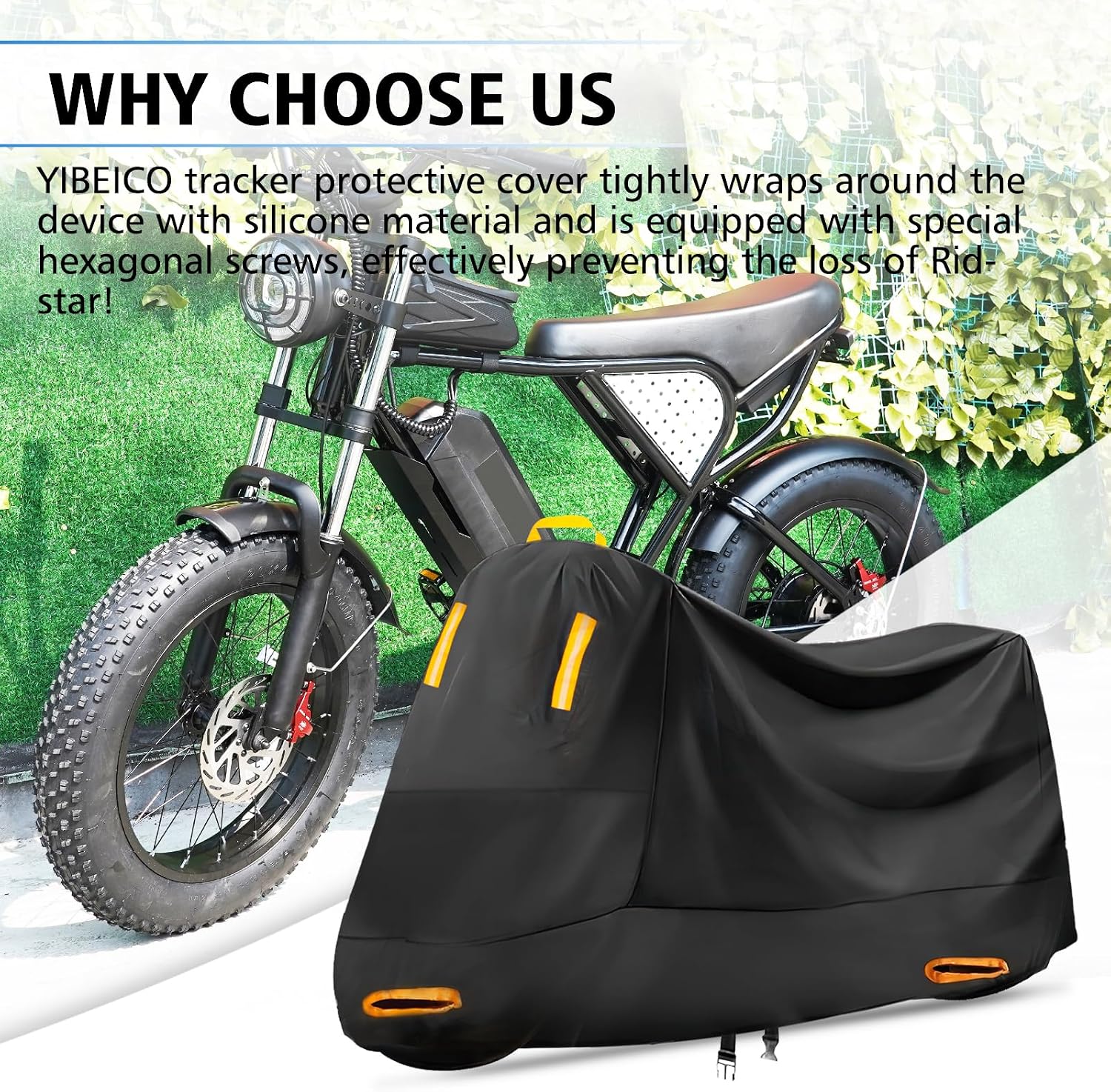 E-Bike Cover Waterproof Outdoor Storage for Ridstar Q20, Cover Rain Sun Dust Wind Proof with Storage Bag for Ridstar Q20(420D Black+Orange, XL Size)