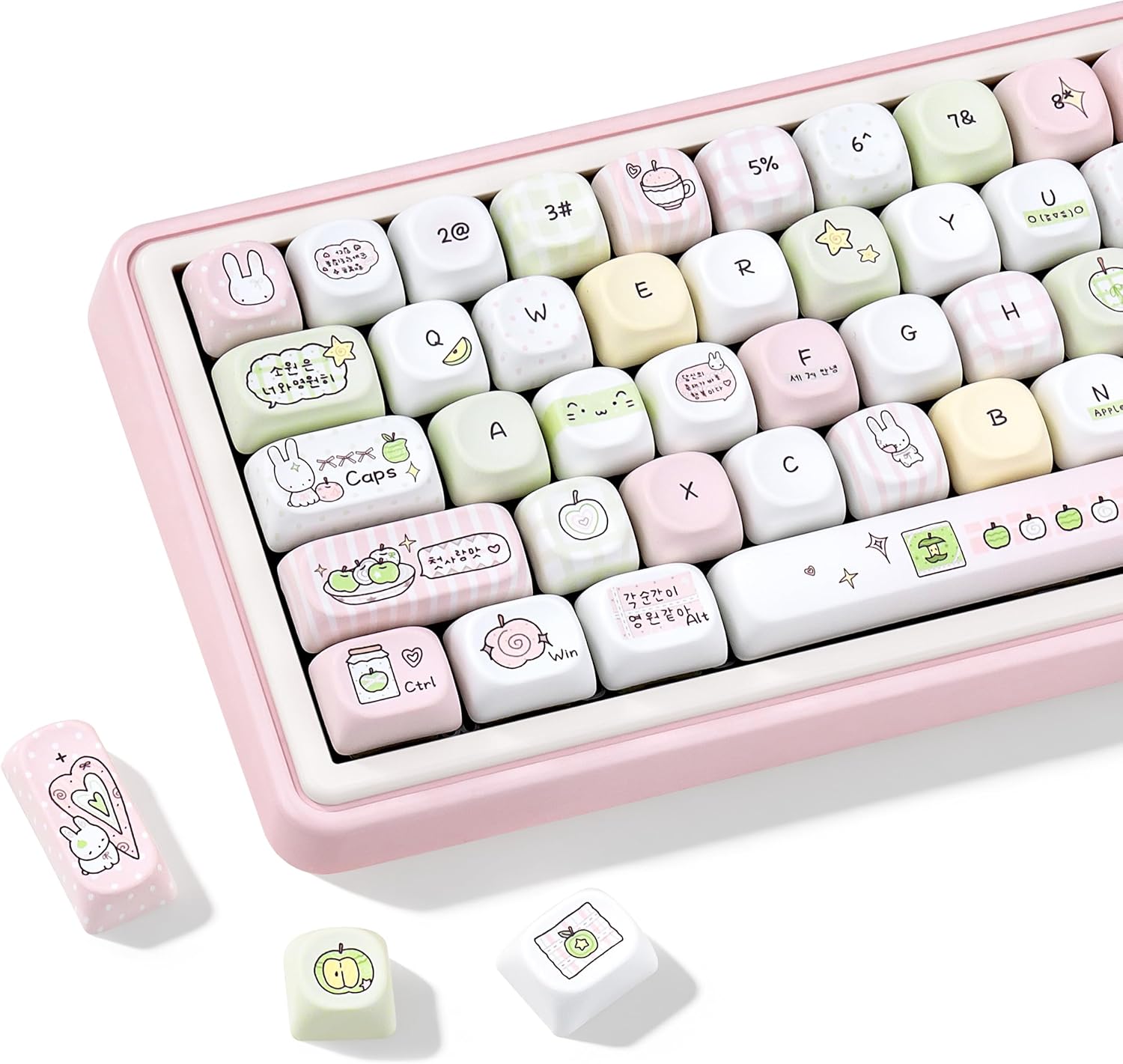PBT Keycaps Pink White Fruit Bunny Cute Key Cap for Cherry MX