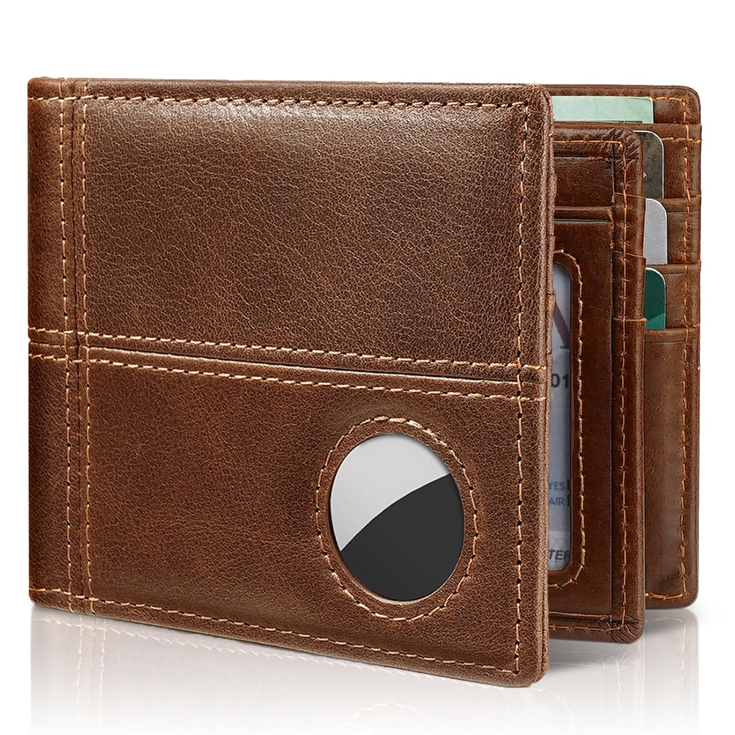 Mens Wallet With AirTag Holder, Bifold Leather RFID Blocking 1-2 ID Windows 12-13 Card Holders, Gift Box and Screen Protector Included, AirTag Not