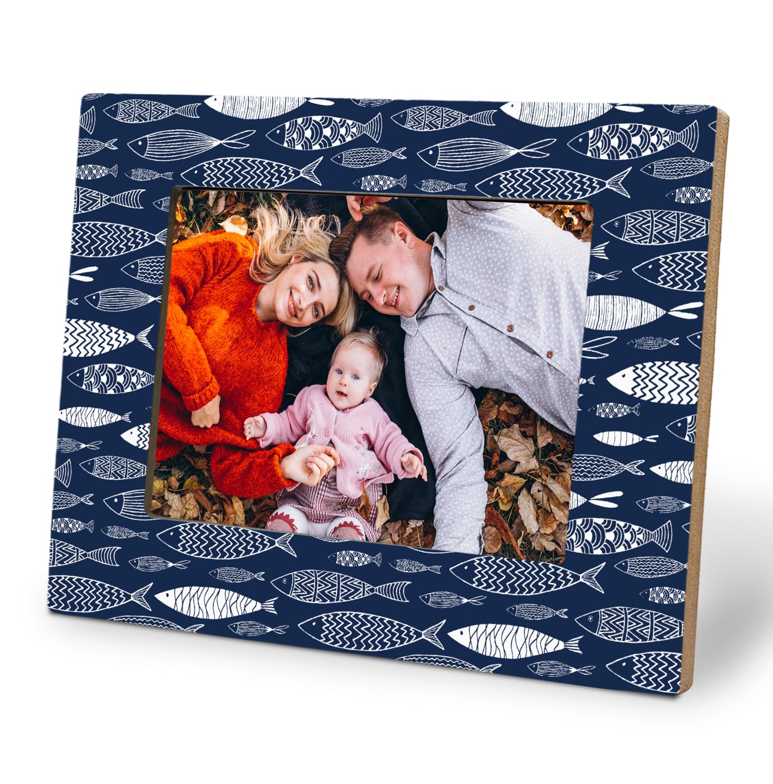 Cadre photo poisson bleu marine 13x18 cm pour décoration murale côtière