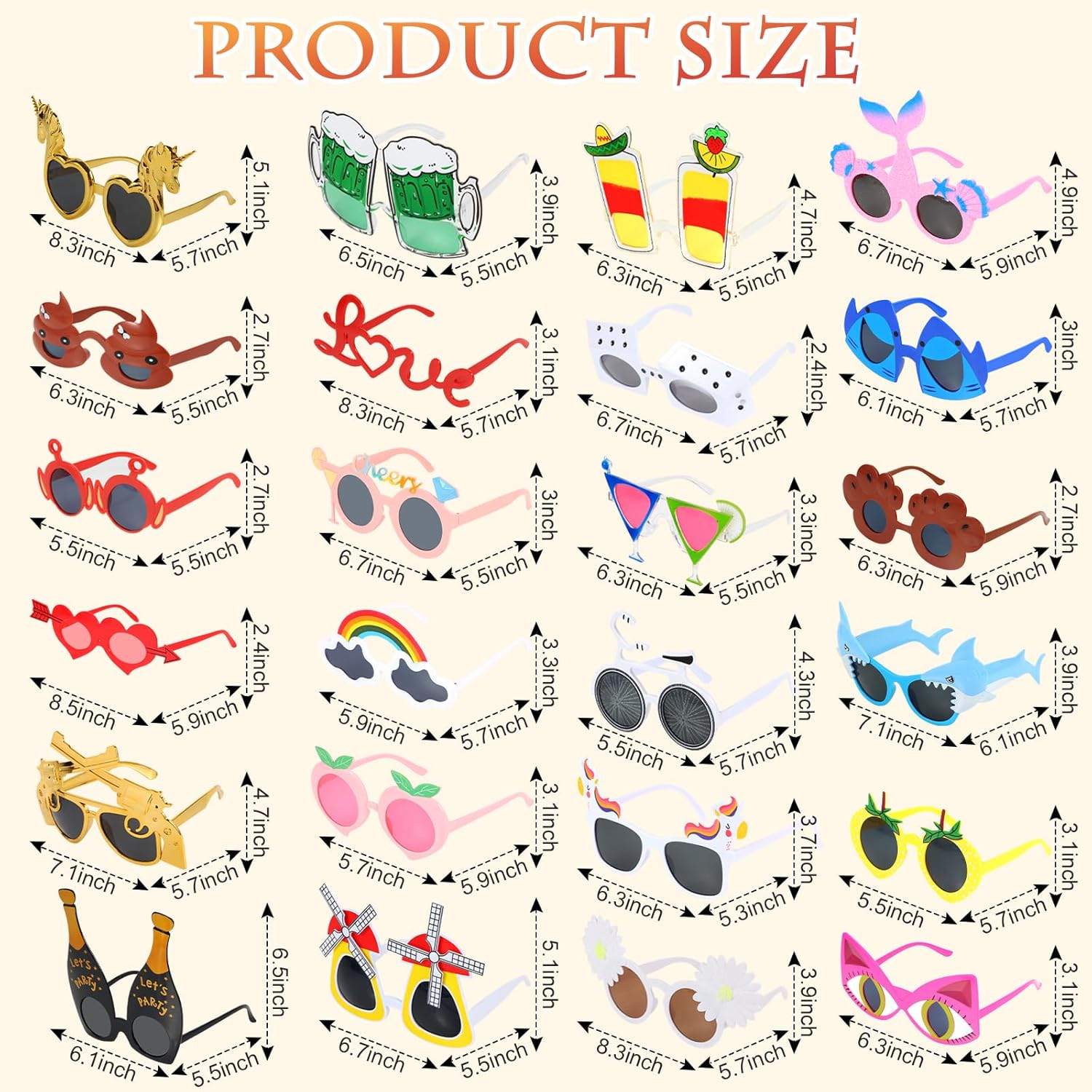 24PCS Funny Party Sunglasses, Crazy Photo Booth Props, Fun Novelty Glasses, Cool Shpaed Party Sunglasses, Cute Eyewear, Sunglasses Masks, Funny Photo Booth Props Glasses for Adults, Teens - Image 2