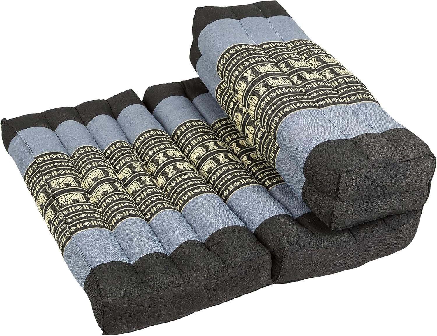 ™ Foldable Meditation Cushion, 100% Kapok Zafu/Zabuton, Thai Design Blue Elephants 20"x20"x7.5 ''